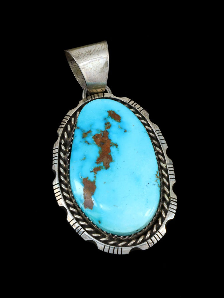 Old Indian Jewelry Sterling Silver Turquoise Pendant - PuebloDirect.com