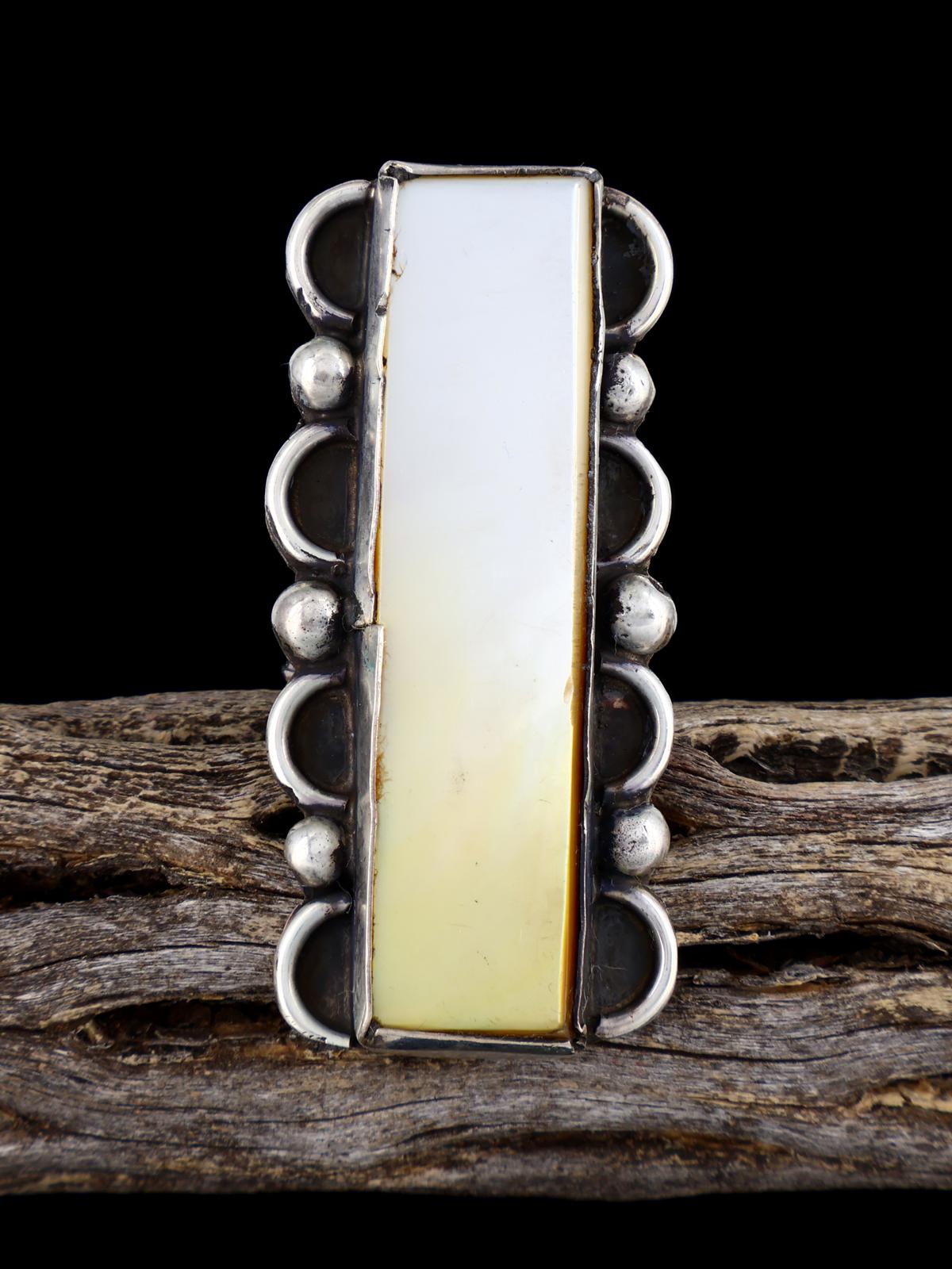 Estate Old Sterling Silver Mother of Pearl Ring, Size 6.5