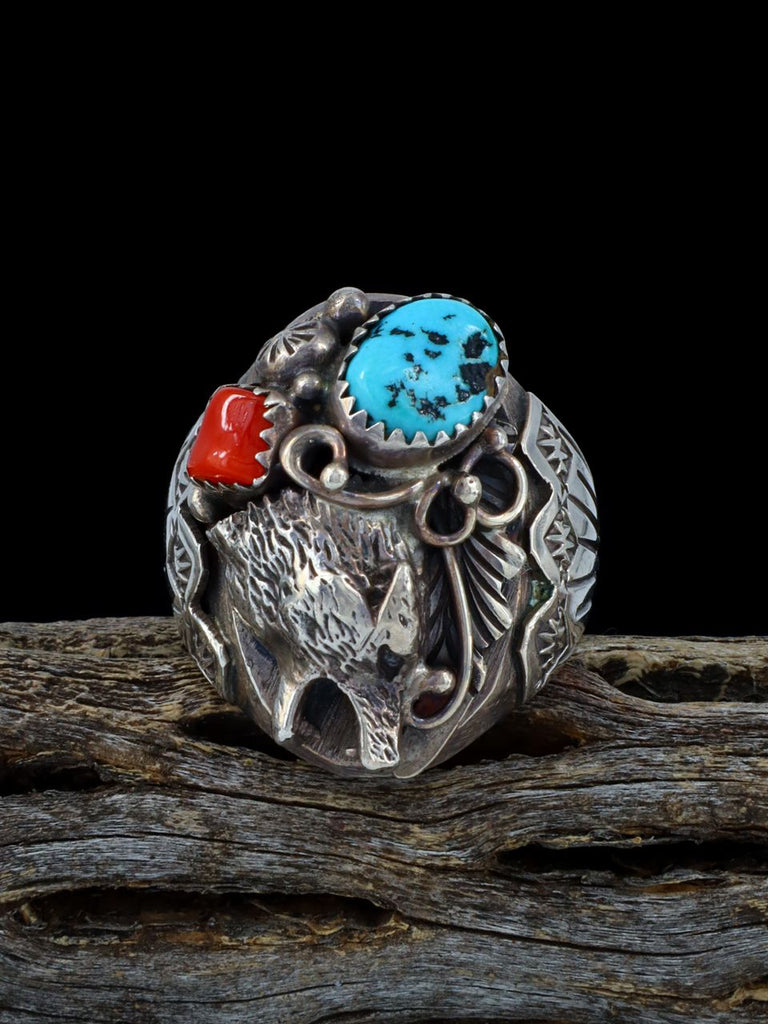 Vintage Native American Sterling Silver Turquoise Ring, Size 10 - PuebloDirect.com