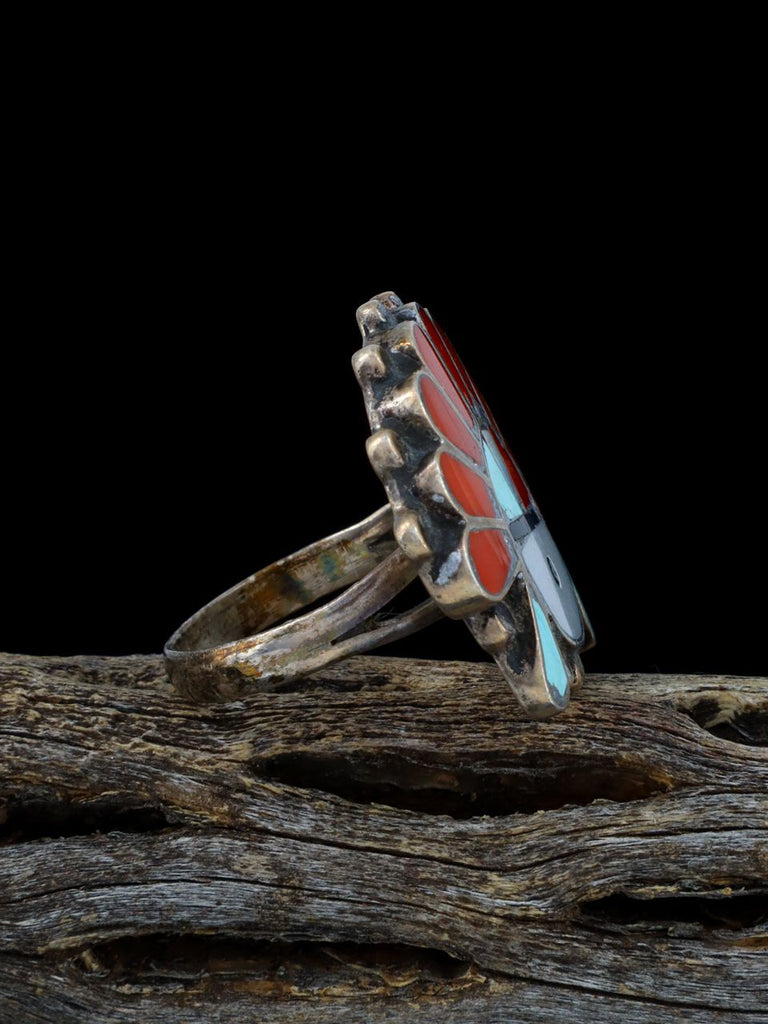 Estate Sterling Silver Zuni Sunface Inlay Ring, Size 7 1/2 - PuebloDirect.com