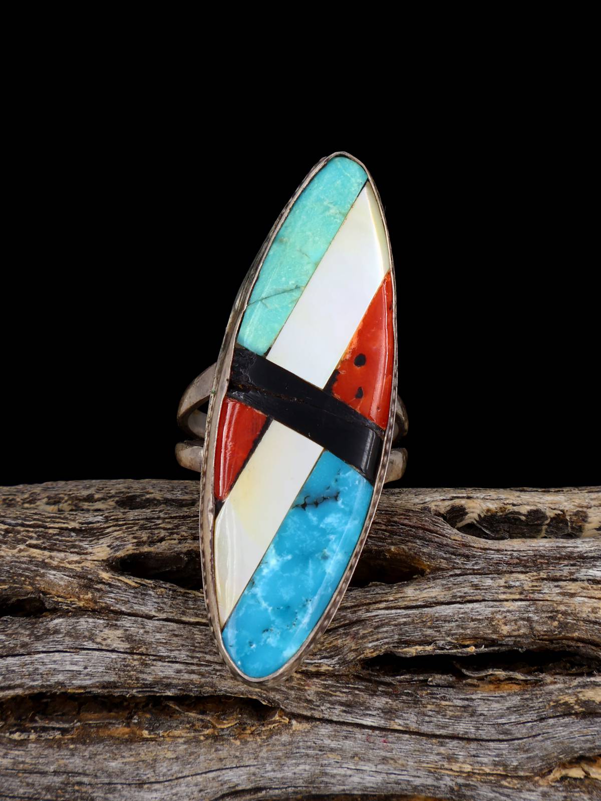 Vintage Sterling Silver Multistone Inlay Ring, Size 4 1/4 - PuebloDirect.com