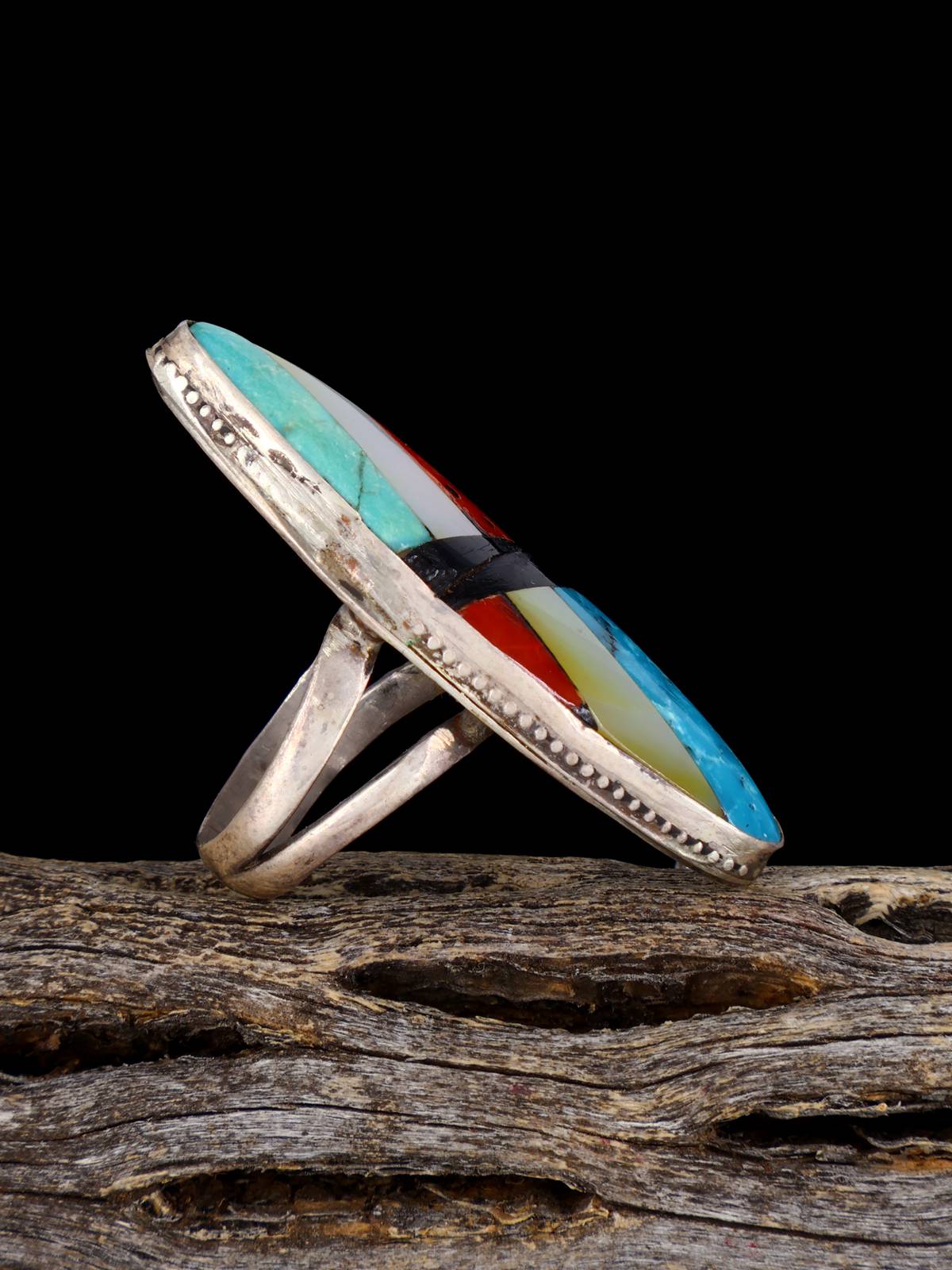 Vintage Sterling Silver Multistone Inlay Ring, Size 4 1/4 - PuebloDirect.com