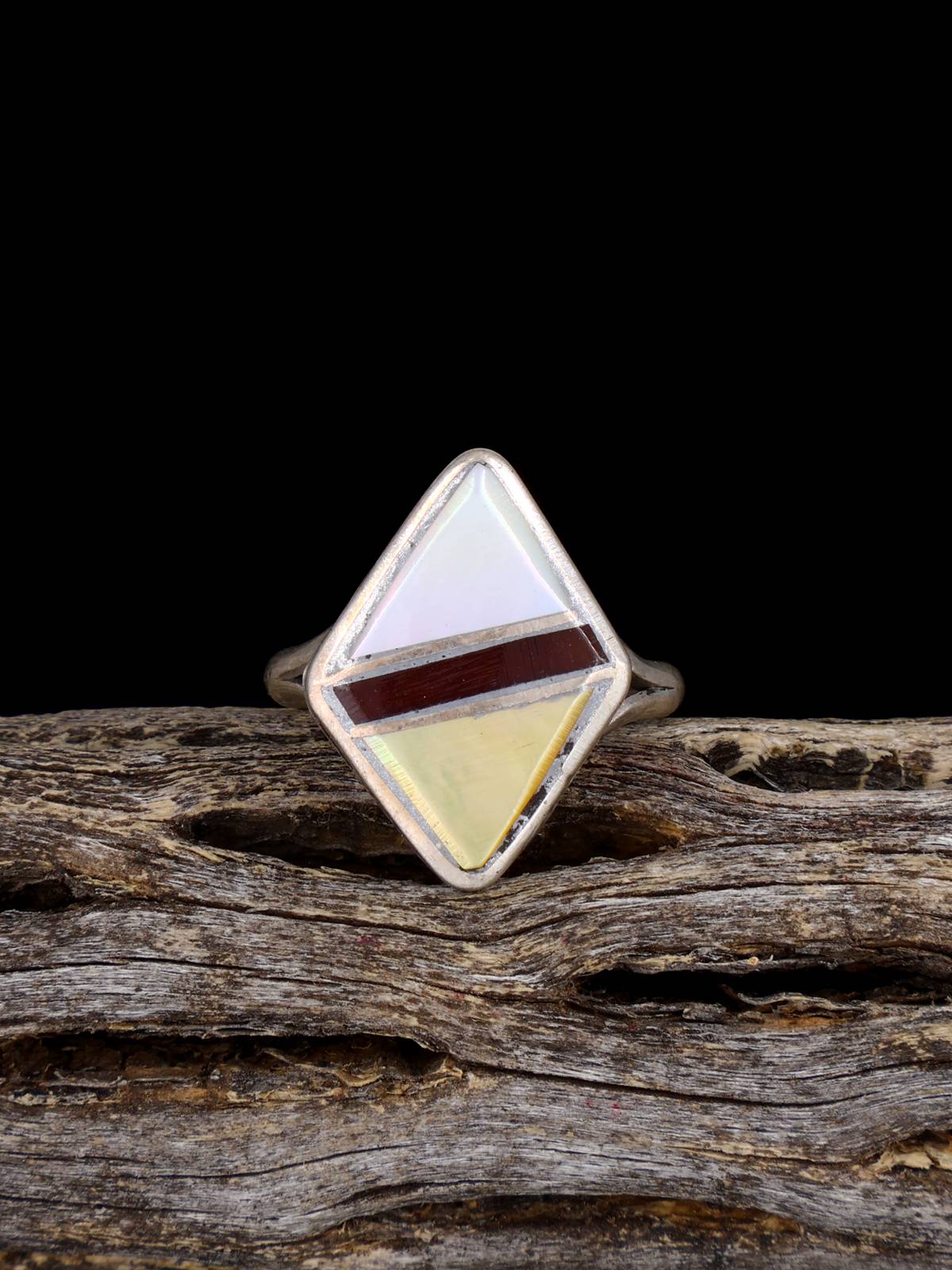 Old Sterling Silver Mother of Pearl Inlay Ring, Size 6 - PuebloDirect.com