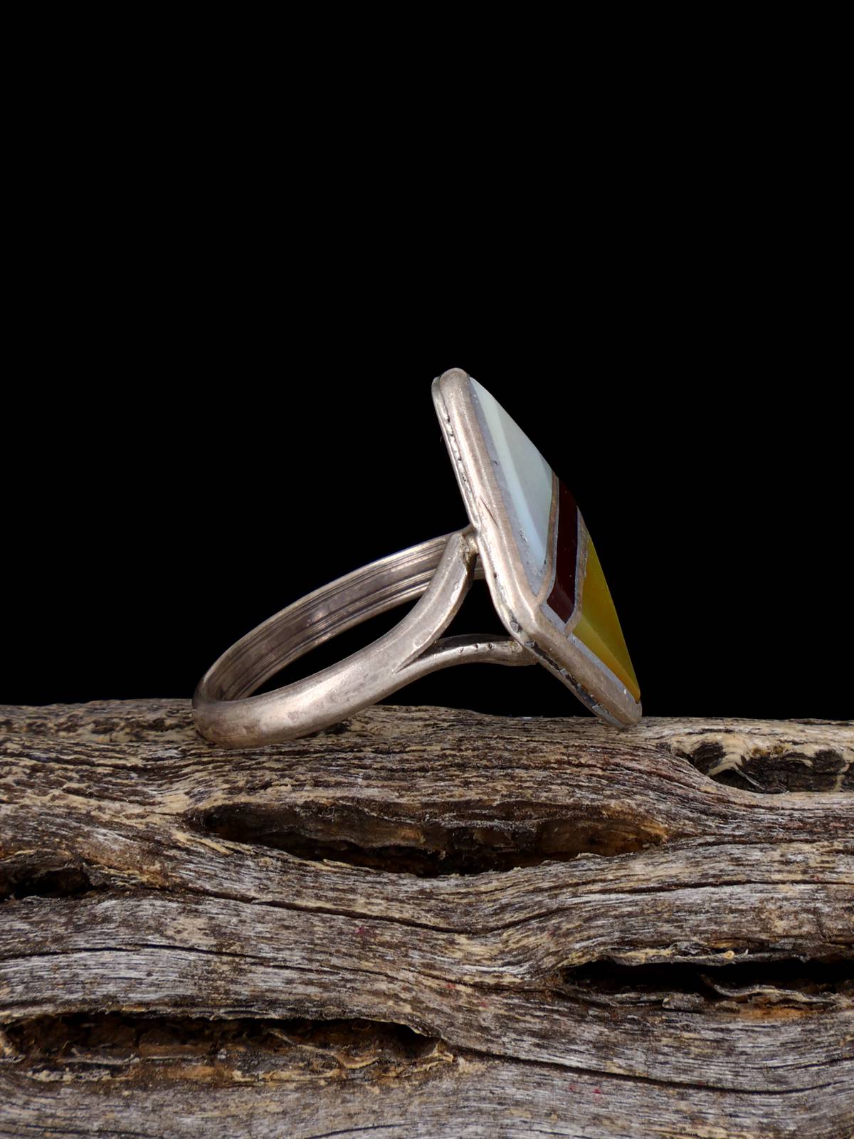 Old Sterling Silver Mother of Pearl Inlay Ring, Size 6 - PuebloDirect.com