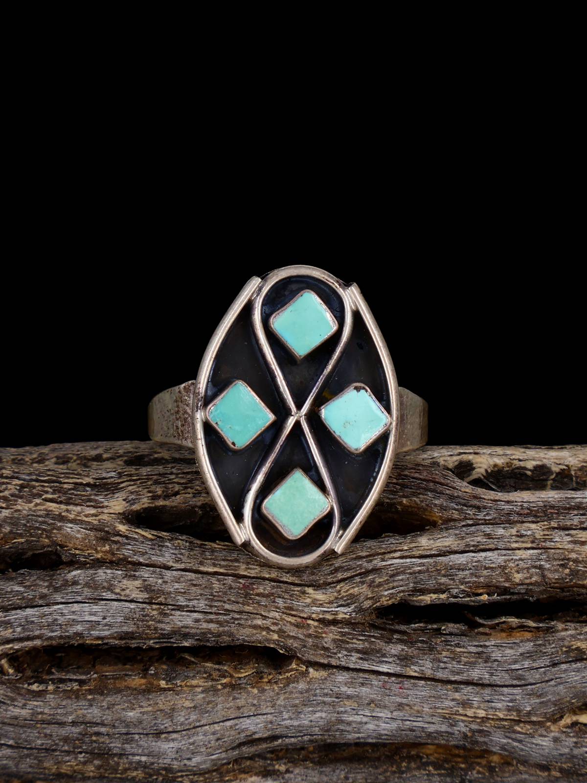 Old Estate Sterling Silver Turquoise Ring, Size 7 3/4 - PuebloDirect.com