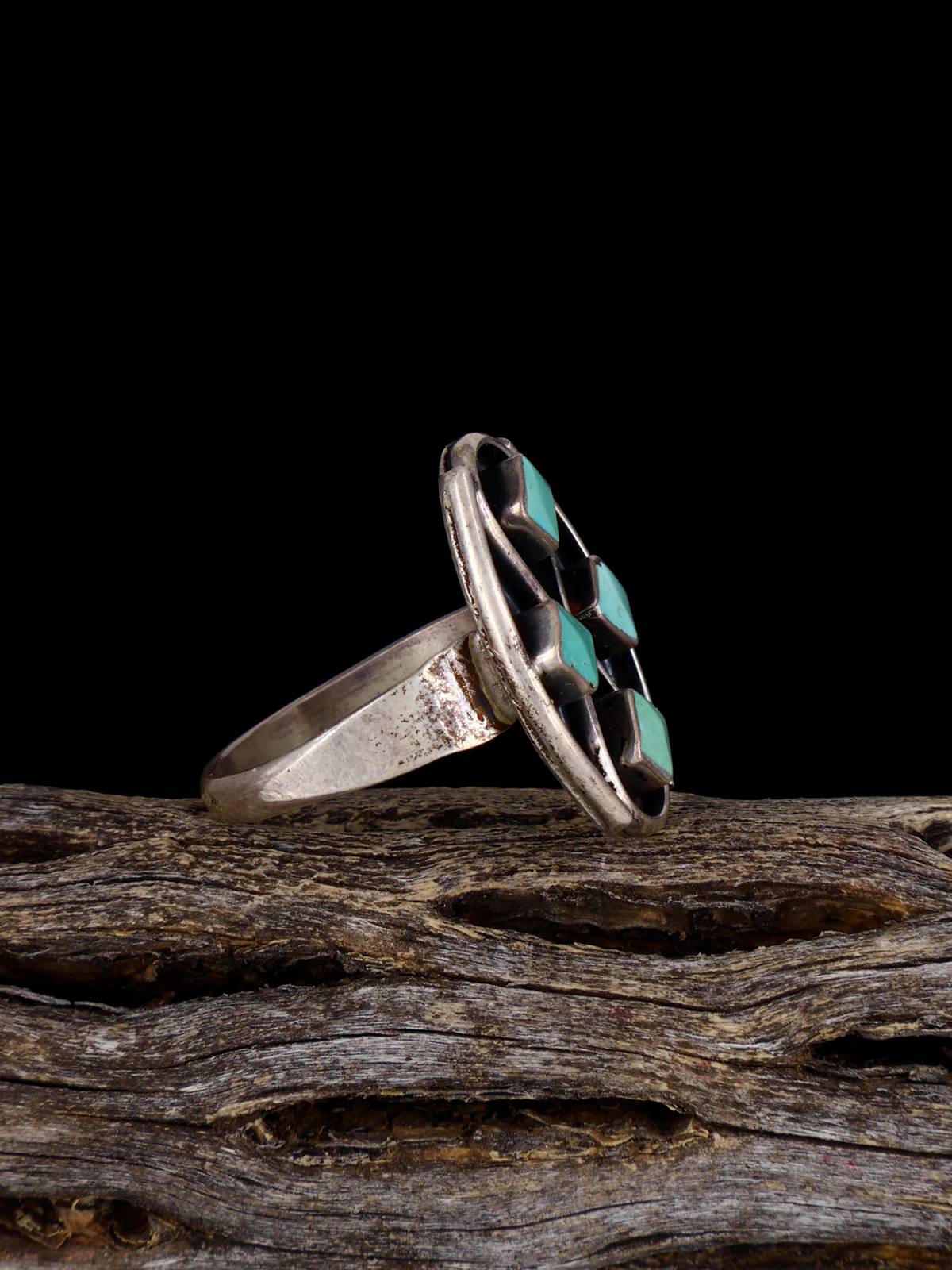Old Estate Sterling Silver Turquoise Ring, Size 7 3/4 - PuebloDirect.com