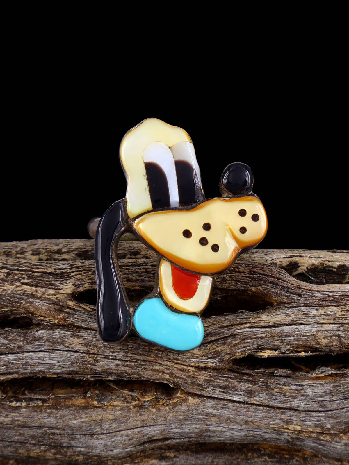 Vintage Native Sterling Silver Multistone Zuni Inlay Pluto Ring, Size 6 - PuebloDirect.com