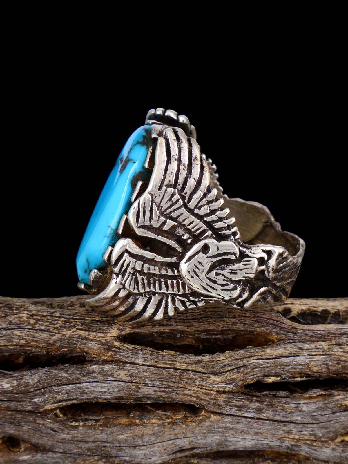 Vintage Native American Turquoise Sterling Silver Sculpted Eagle Ring, Size 10 3/4