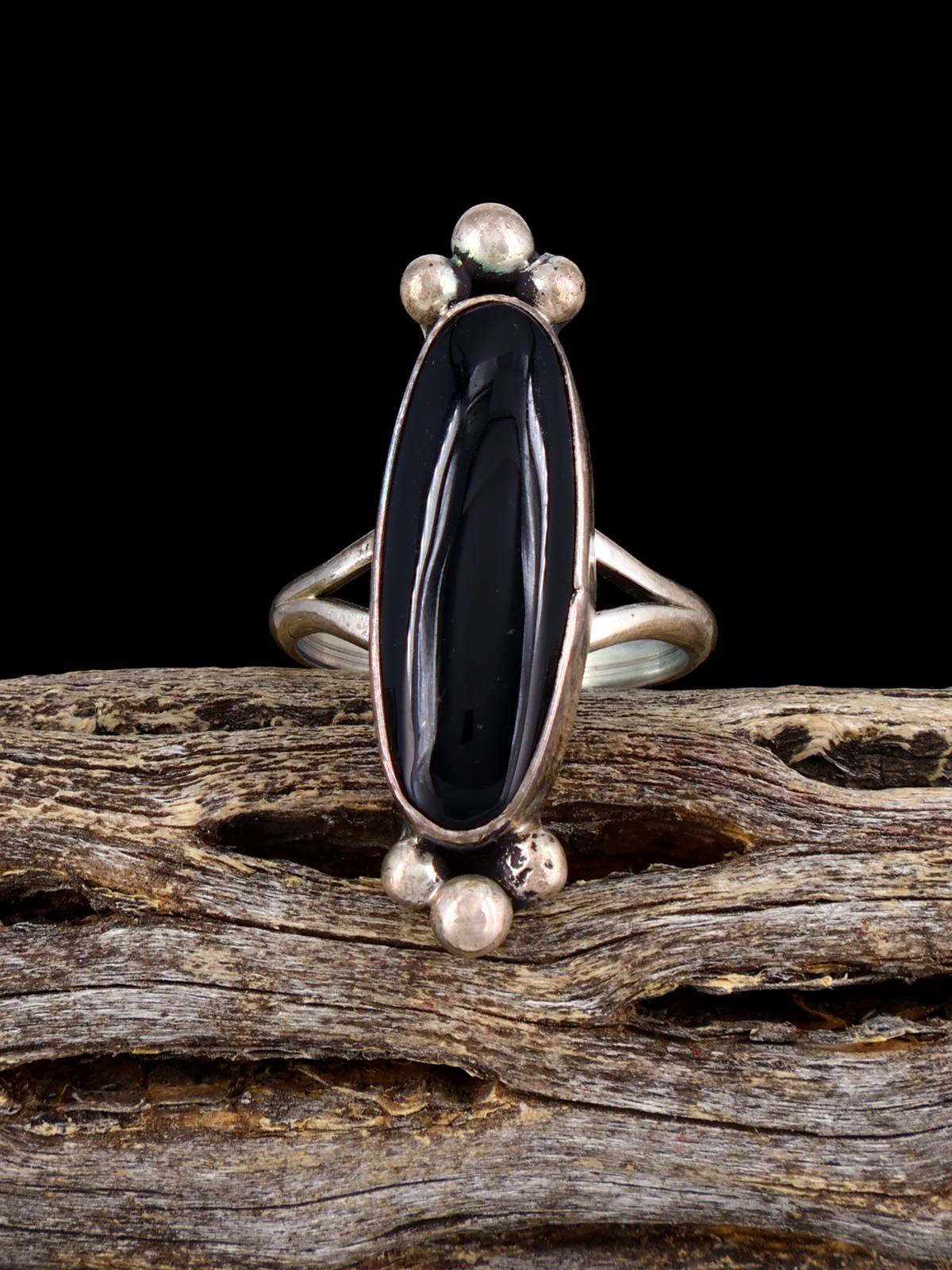 Estate Sterling Silver Jet Ring, Size 5 3/4