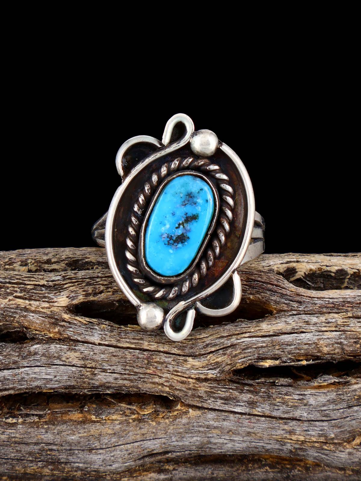 Vintage Native American Turquoise Spider Sterling Silver Ring, Size 7