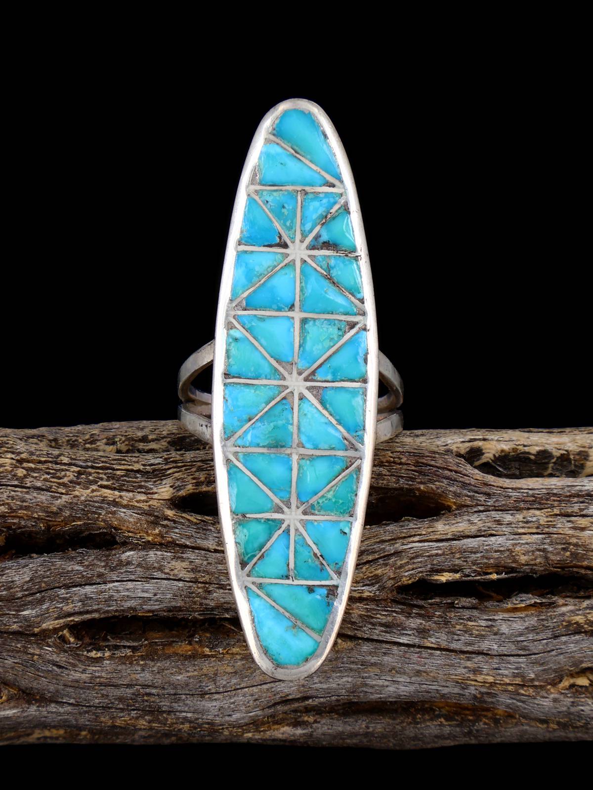 Estate Sterling Silver Turquoise Inlay Ring, Size 6