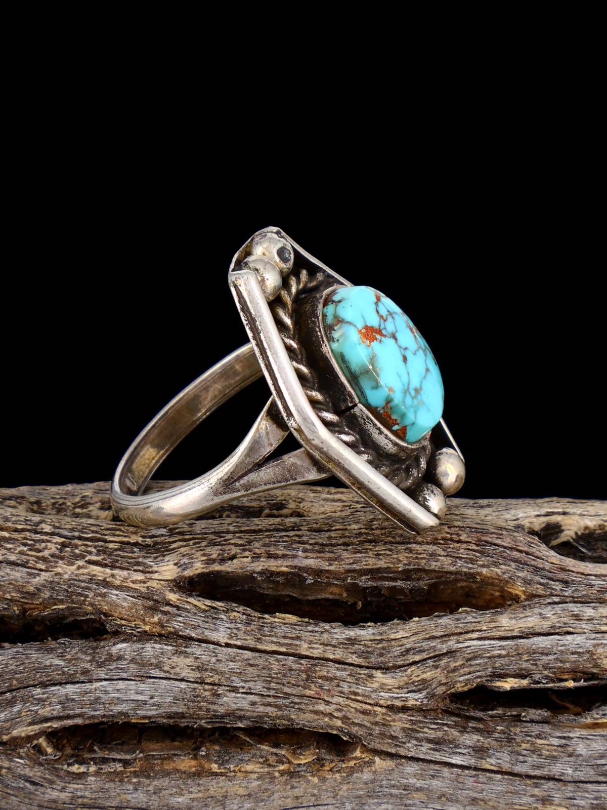 Old Estate Native American Turquoise Sterling Silver Ring, Size 5 1/2