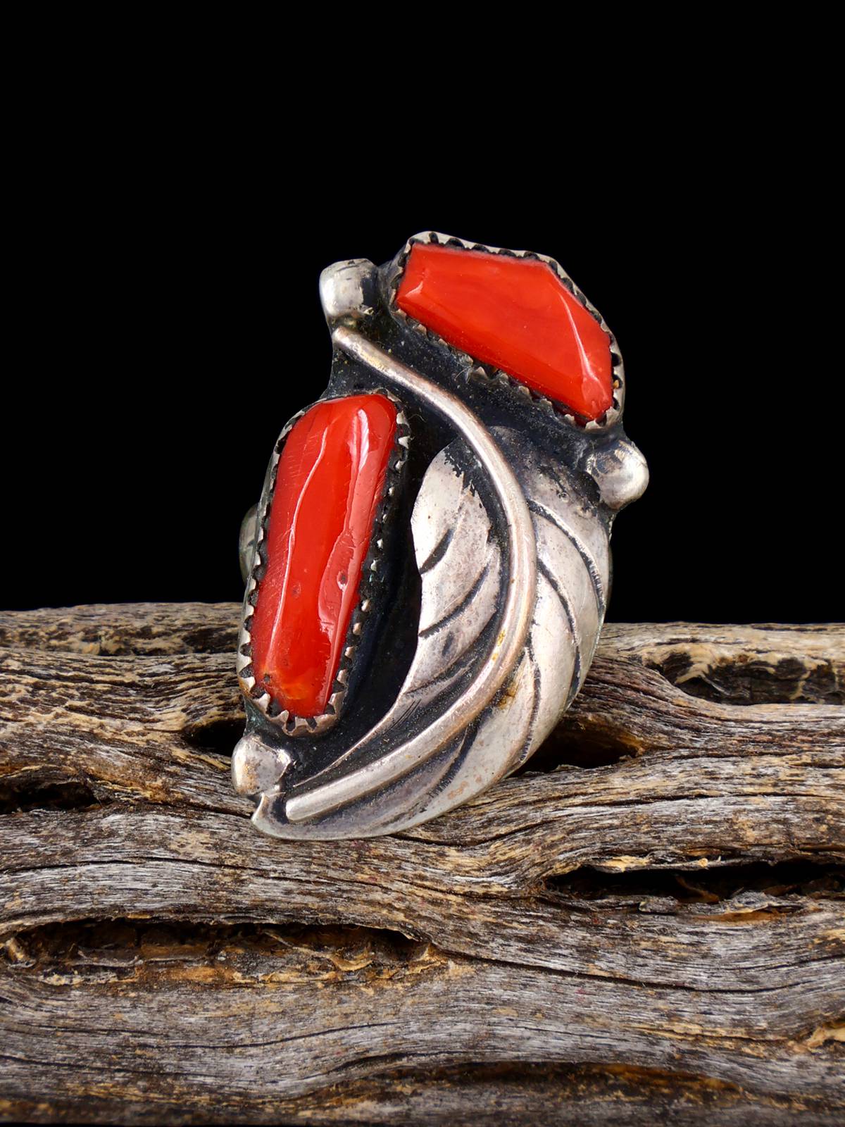 Estate Sterling Silver and Coral Ring, Size 7 - PuebloDirect.com
