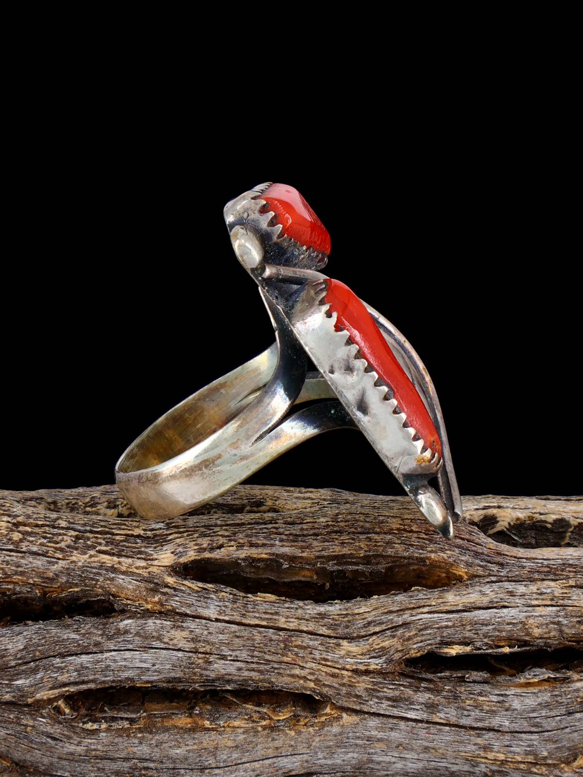 Estate Sterling Silver and Coral Ring, Size 7 - PuebloDirect.com