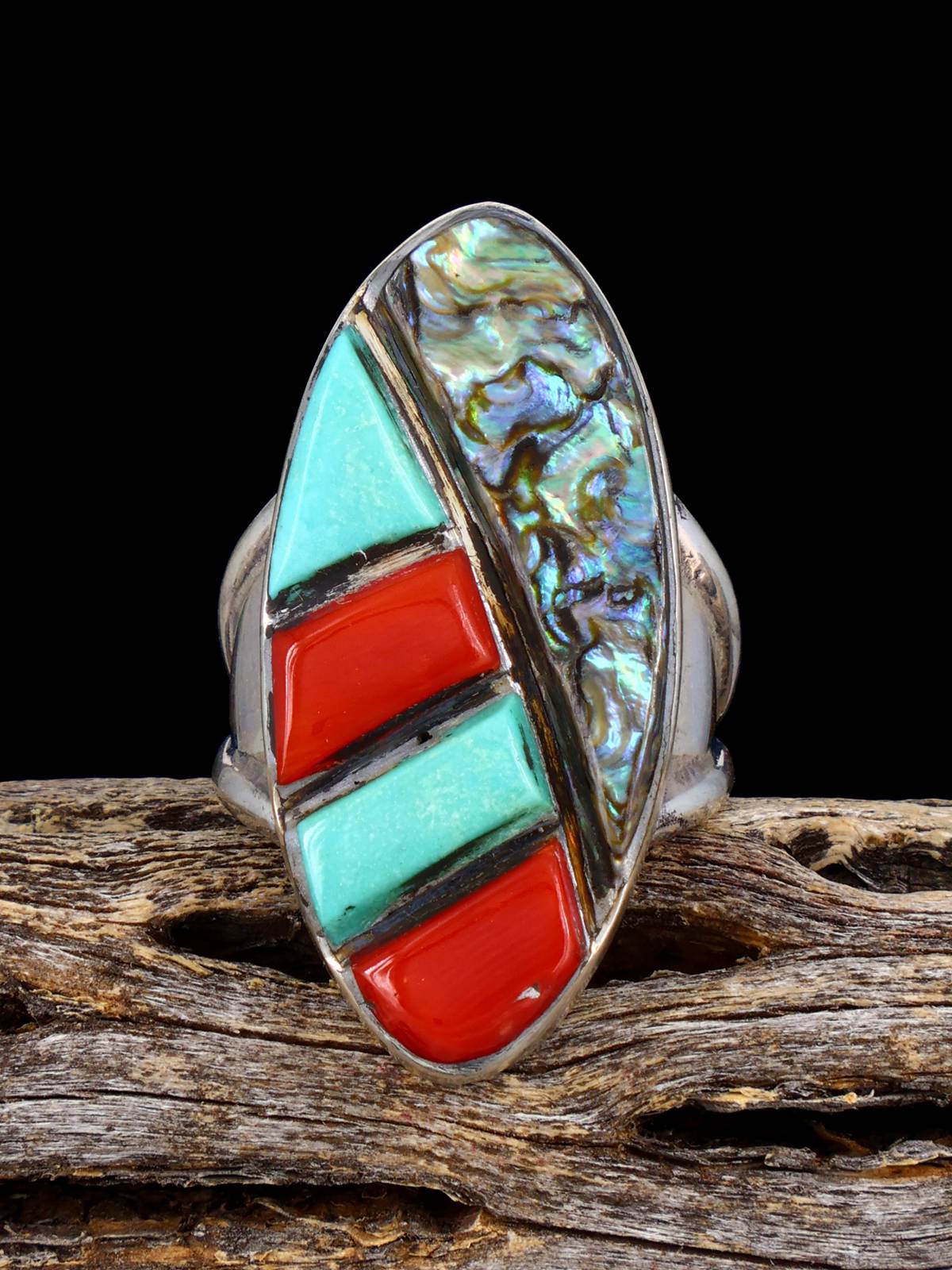 Estate Native Sterling Silver Multistone Inlay Ring, Size 6 1/4 - PuebloDirect.com