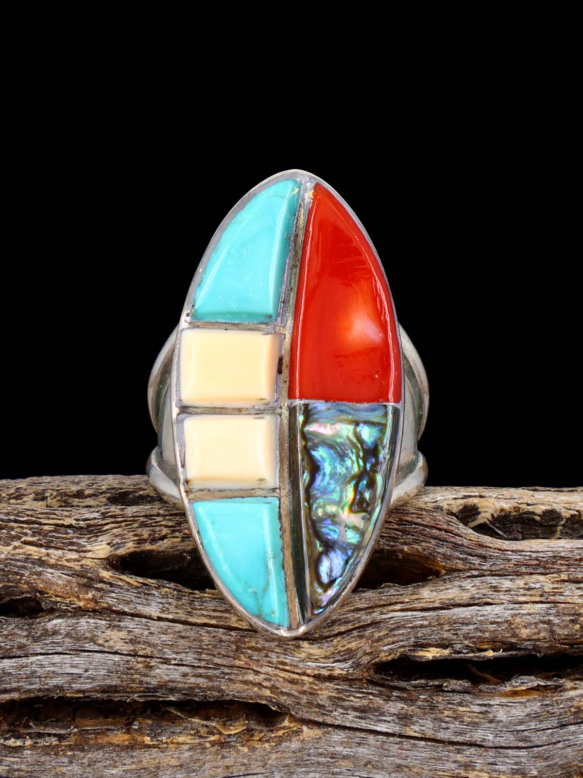 Estate Native Sterling Silver Multistone Inlay Ring, Size 6 1/2 - PuebloDirect.com