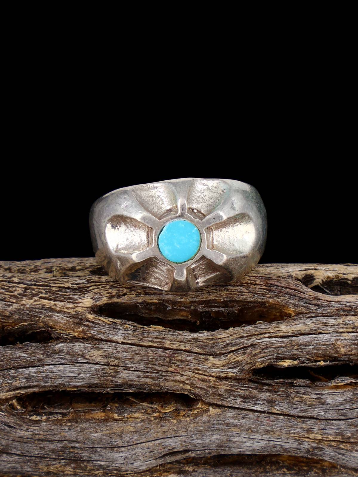 Old Estate Native American Turquoise Sterling Silver Ring, Size 7 1/4