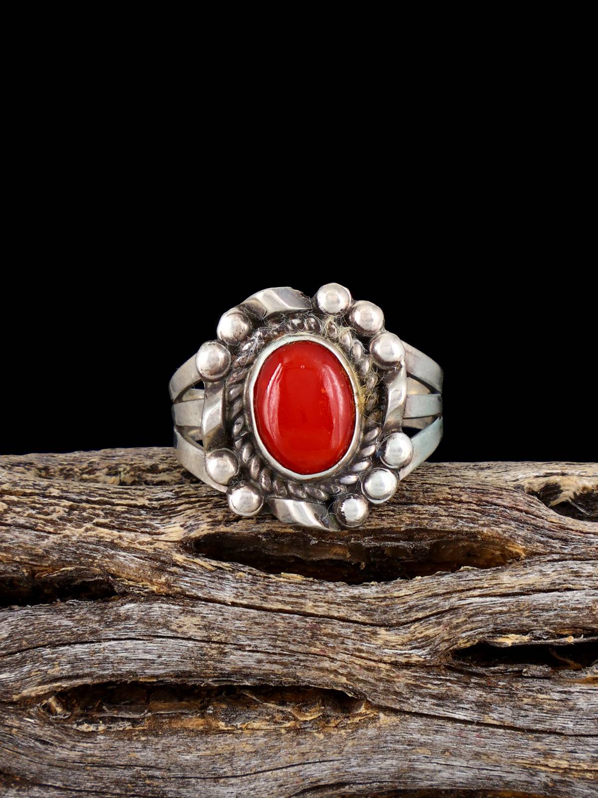 Estate Sterling Silver and Coral Ring, Size 6 - PuebloDirect.com