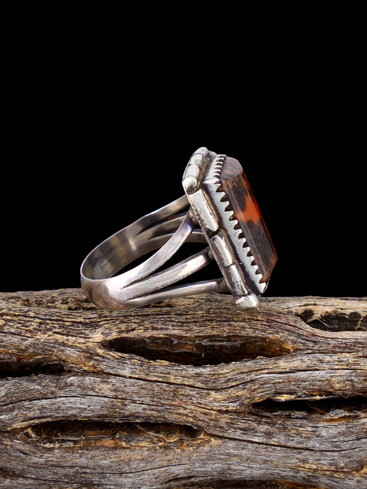 Old Estate Sterling Silver Arizona Petrified Wood Ring, Size 7