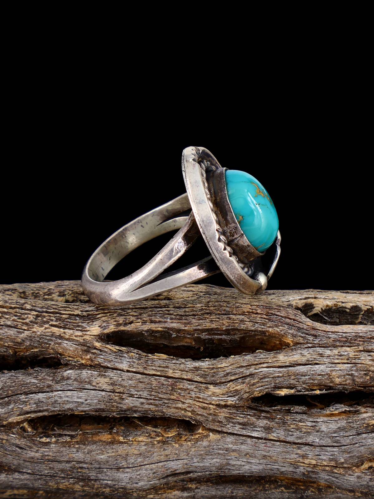 Old Estate Native American Turquoise Sterling Silver Ring, Size 5 1/2