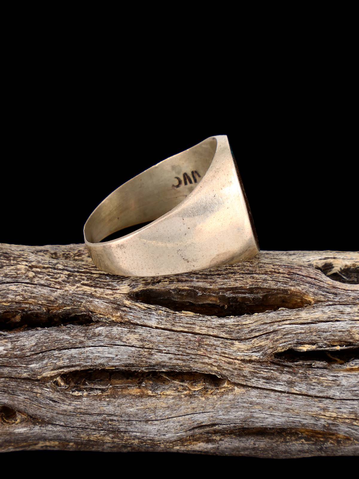 Estate Native Copper and Turquoise Chip Inlay Sterling Silver Ring, Size 9 1/4 - PuebloDirect.com