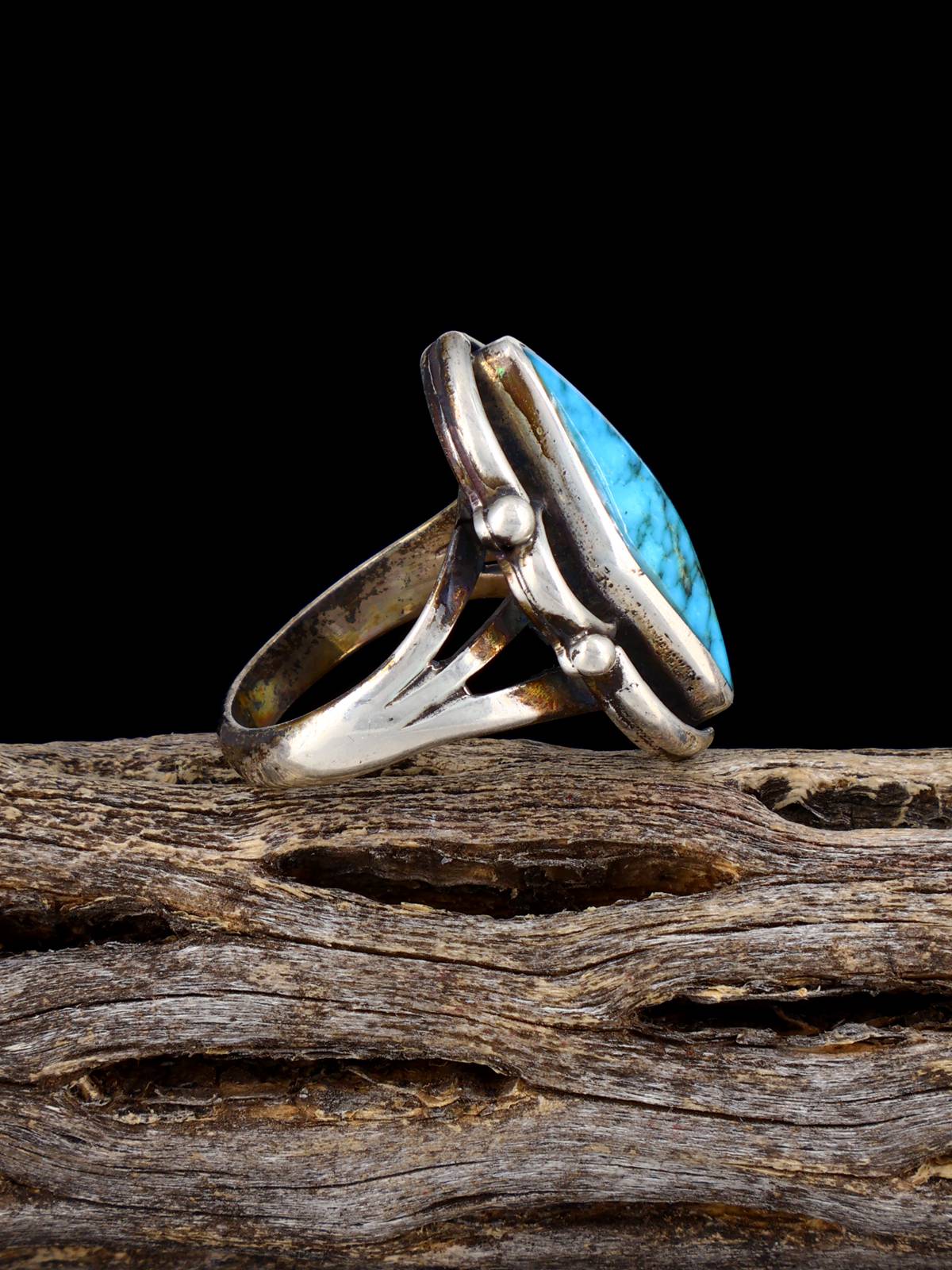Old Estate Native American Turquoise Sterling Silver Ring, Size 6