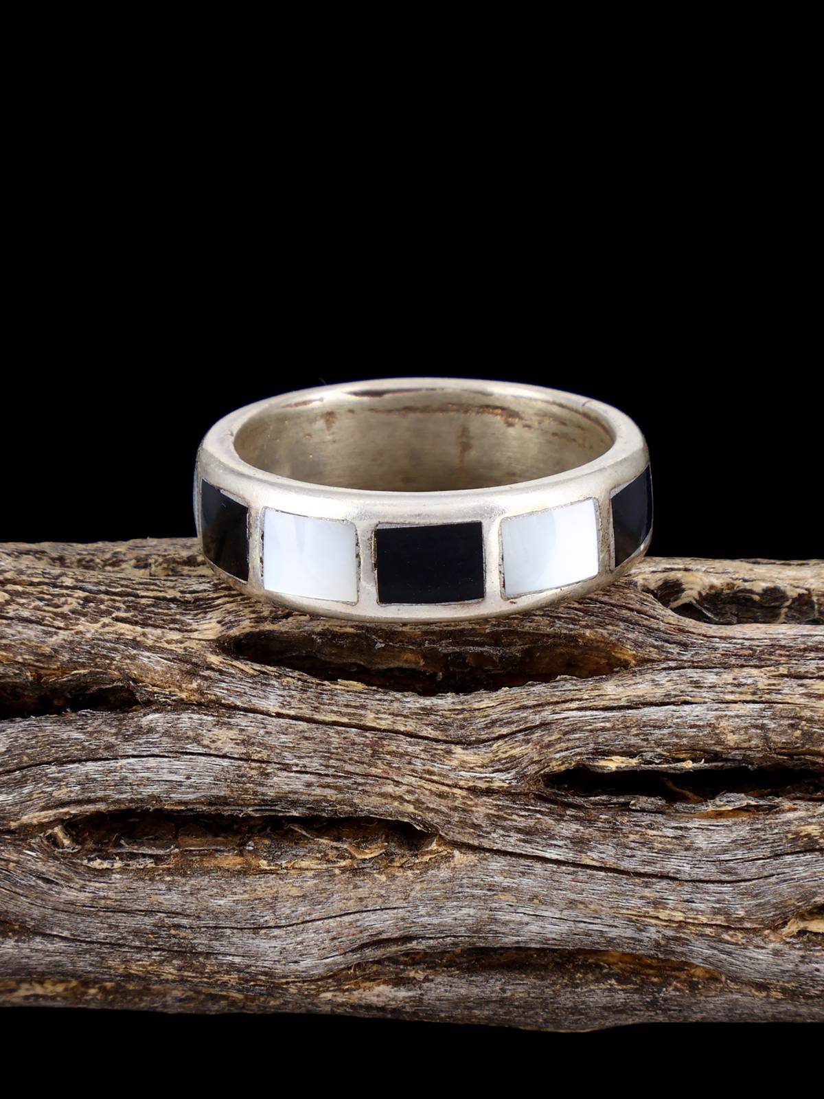 Vintage Native Sterling Silver Multistone Inlay Ring, Size 11 1/2 - PuebloDirect.com