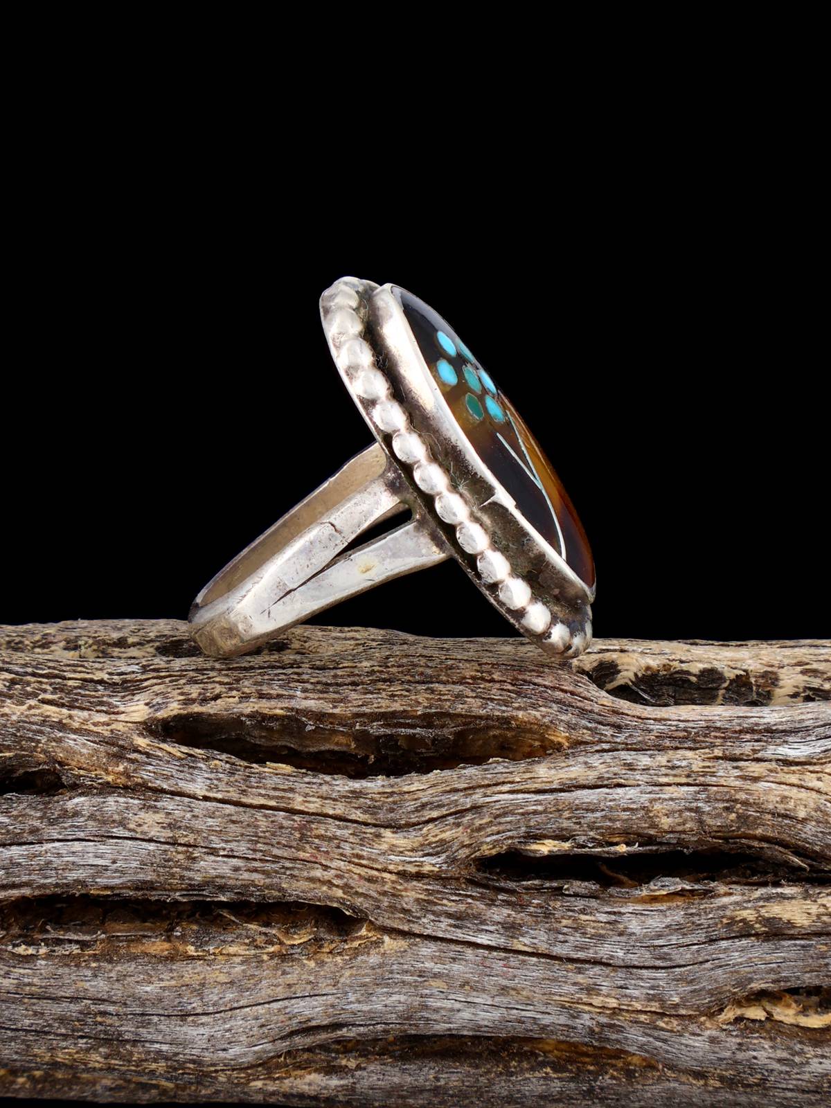 Vintage Native Sterling Silver Multistone Inlay Flower Ring, Size 4 3/4 - PuebloDirect.com
