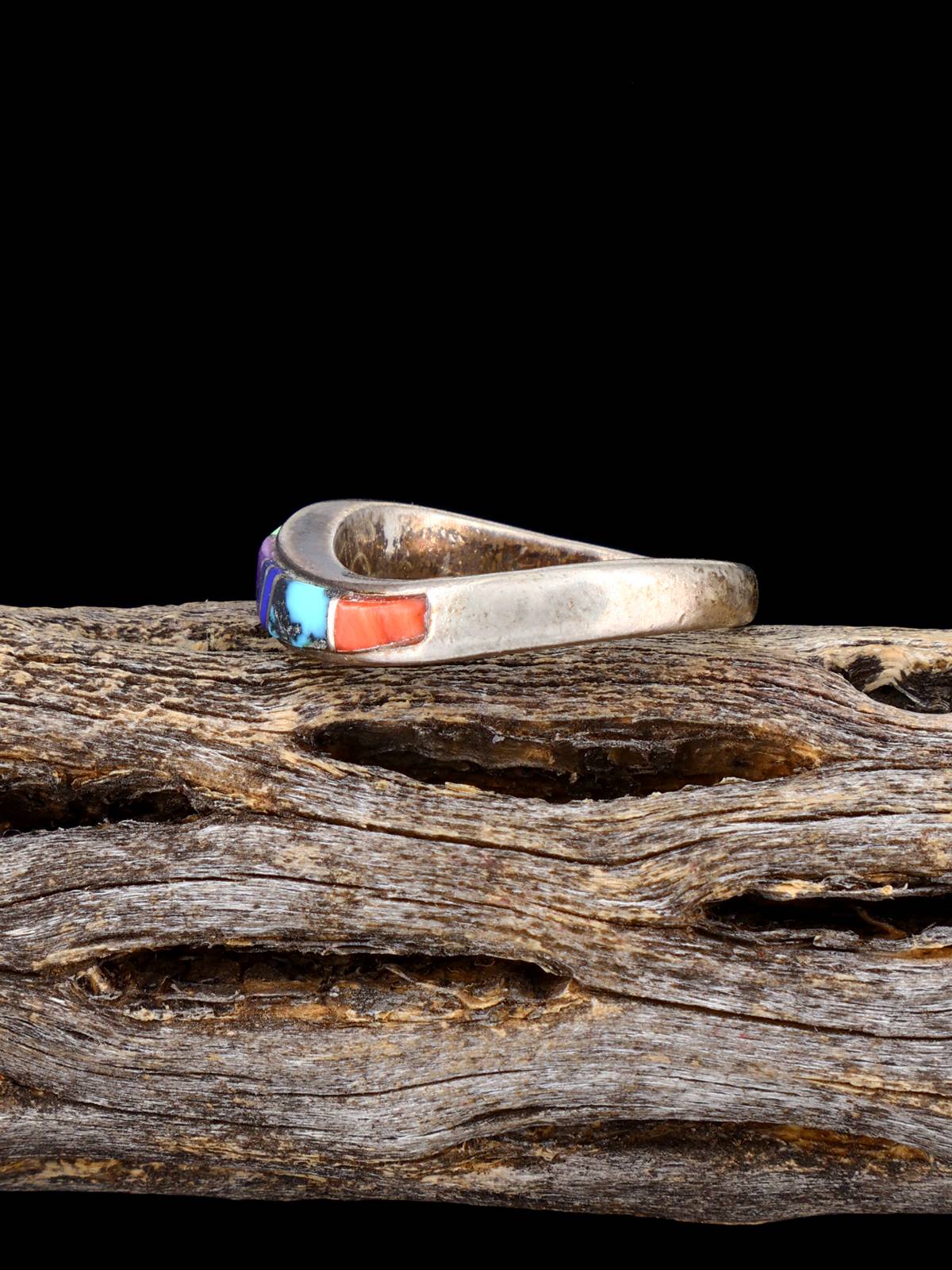 Vintage Native Sterling Silver Multistone Inlay Ring, Size 7 - PuebloDirect.com