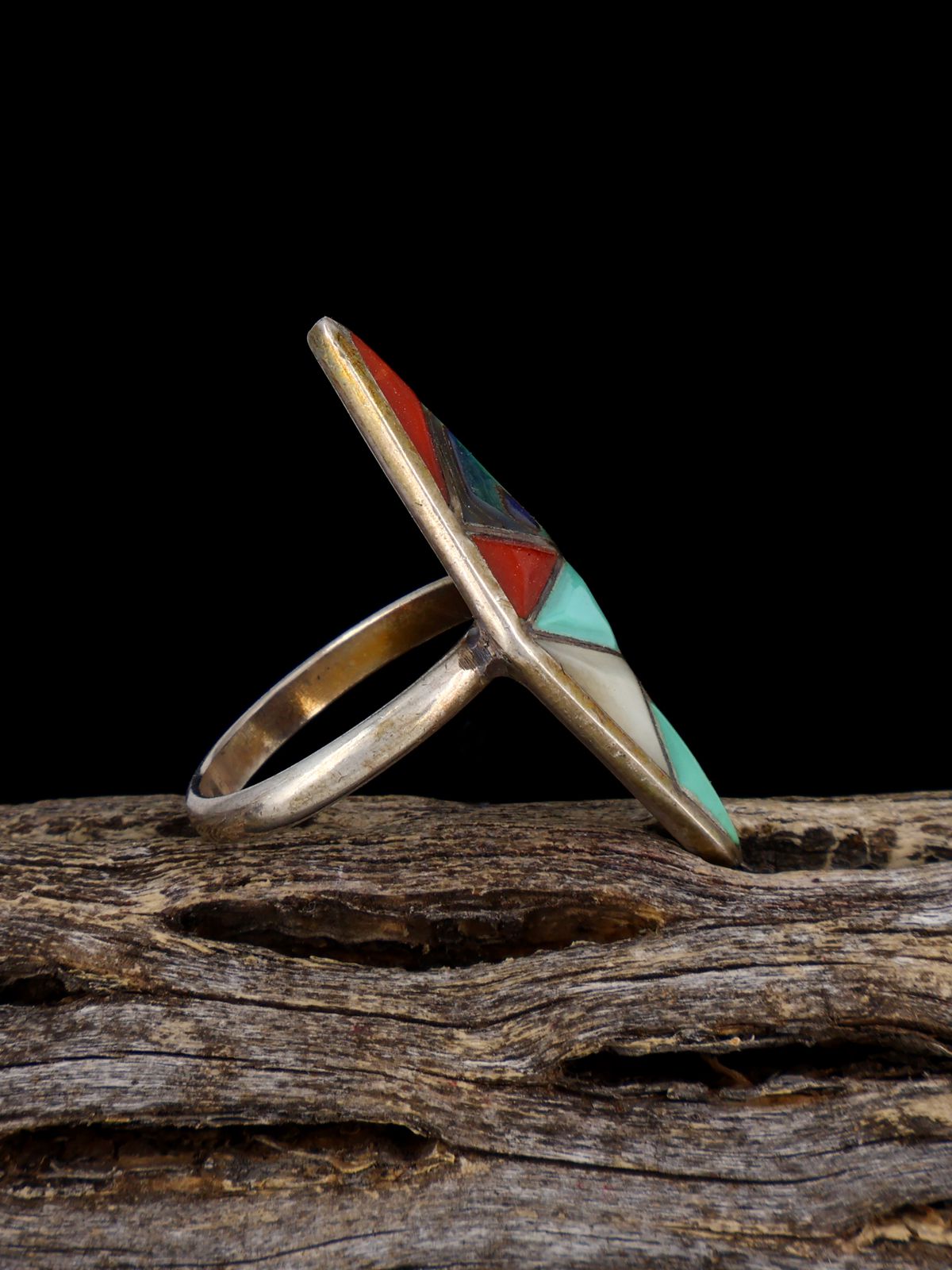 Estate Sterling Silver Inlay Ring, Size 5 3/4 - PuebloDirect.com
