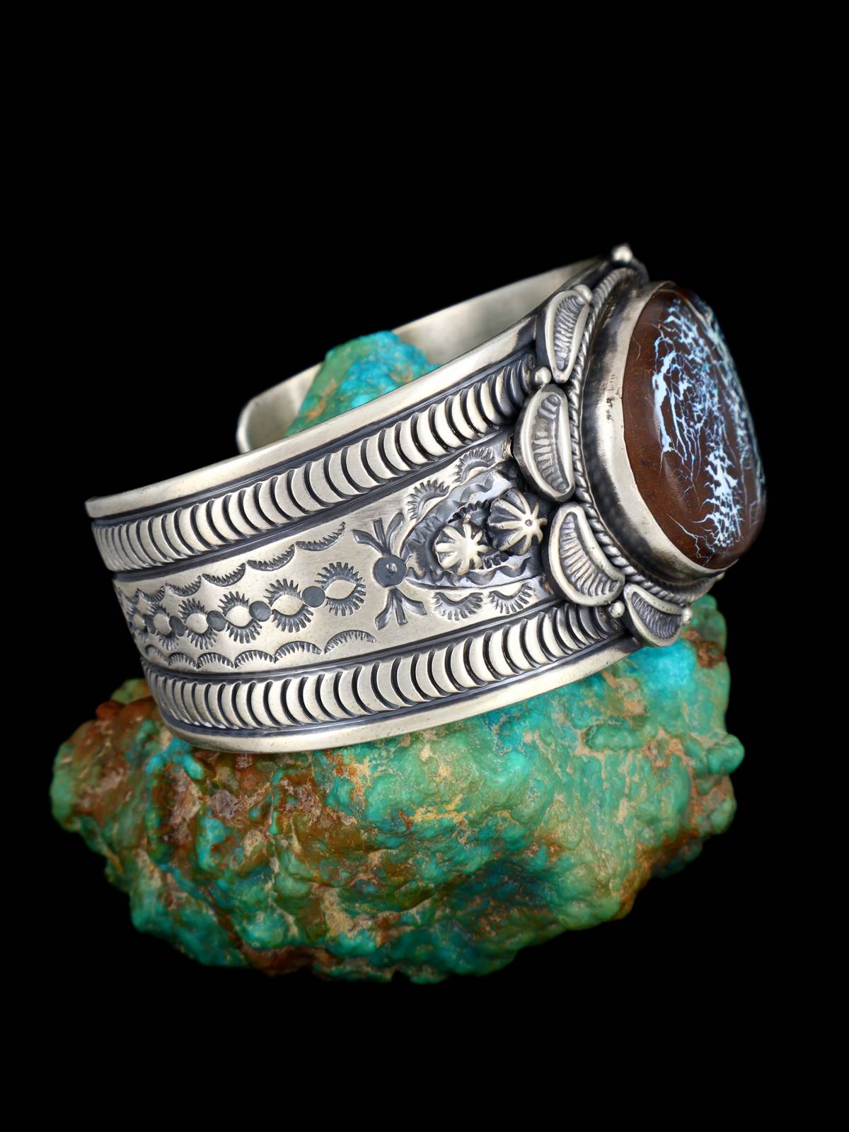 Native American Sterling Silver Boulder Opal Cuff Bracelet - PuebloDirect.com