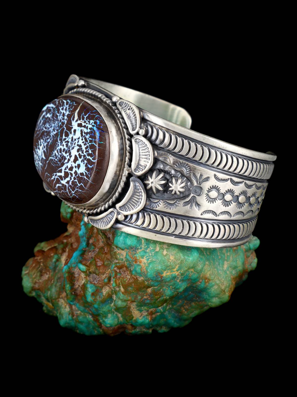 Native American Sterling Silver Boulder Opal Cuff Bracelet - PuebloDirect.com