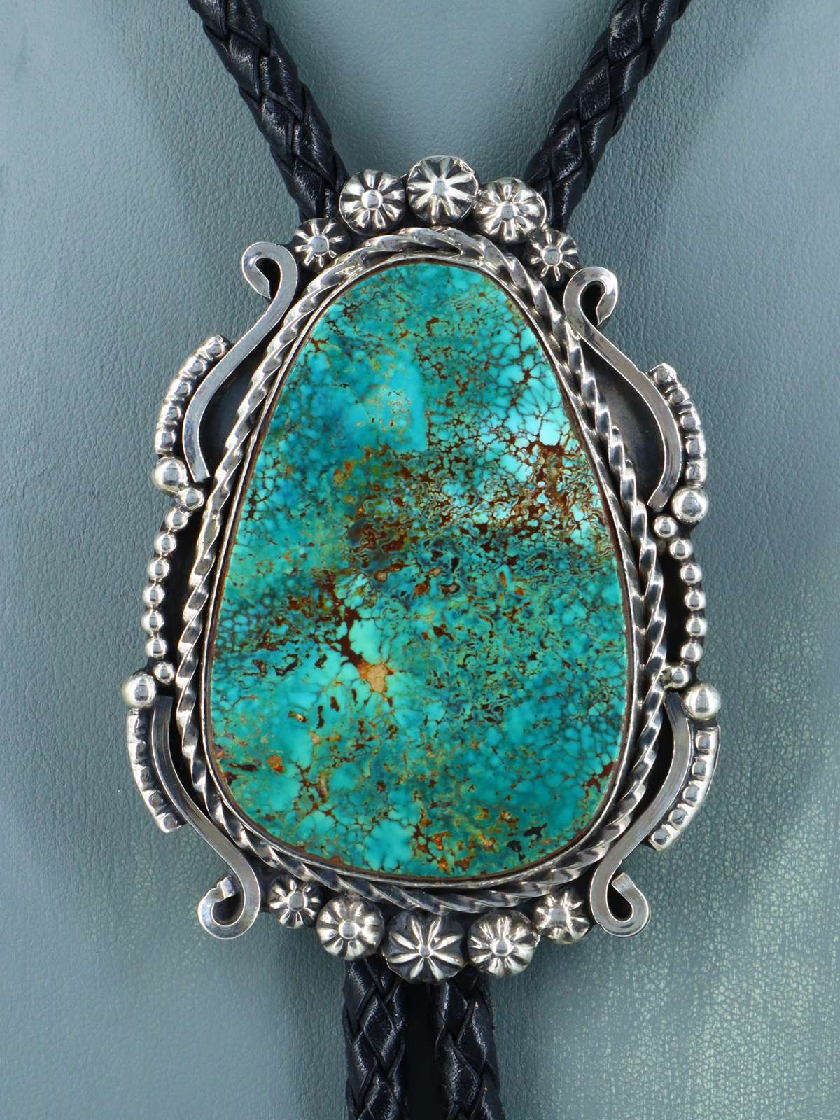Native American Sterling Silver Pilot Mountain Turquoise Bolo Tie - PuebloDirect.com