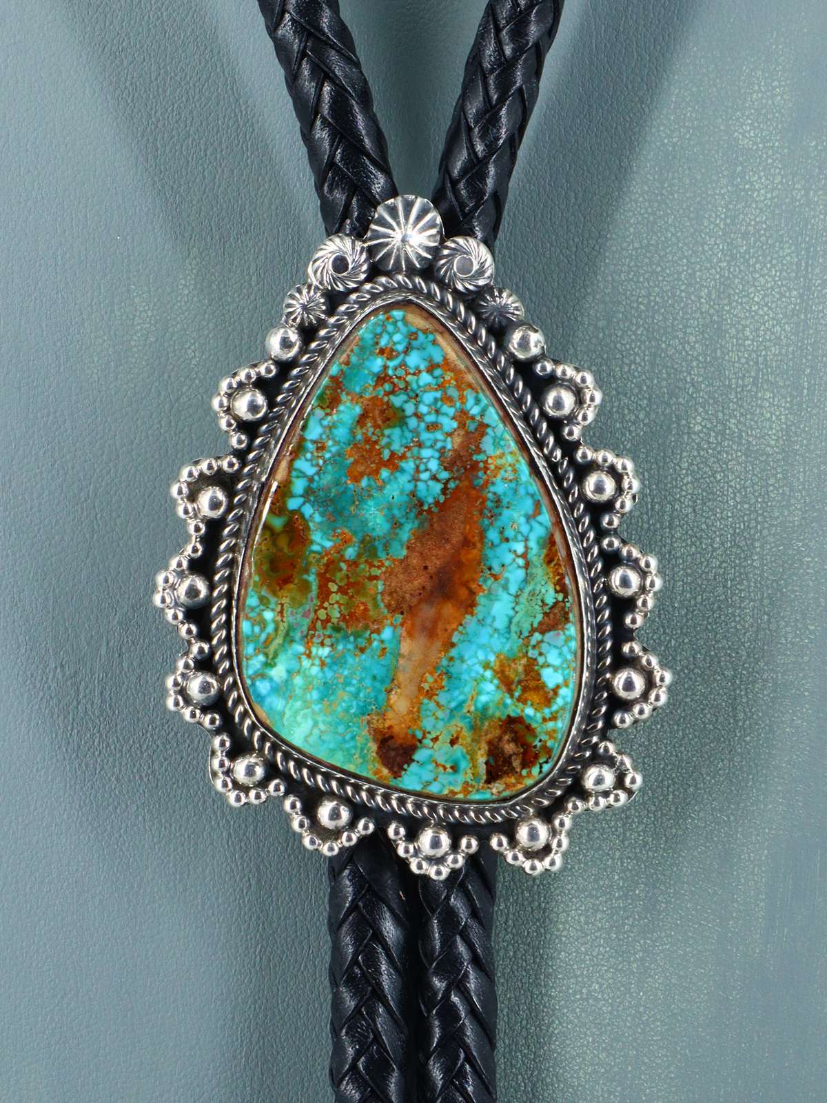 Native American Sterling Silver Pilot Mountain Turquoise Bolo Tie - PuebloDirect.com