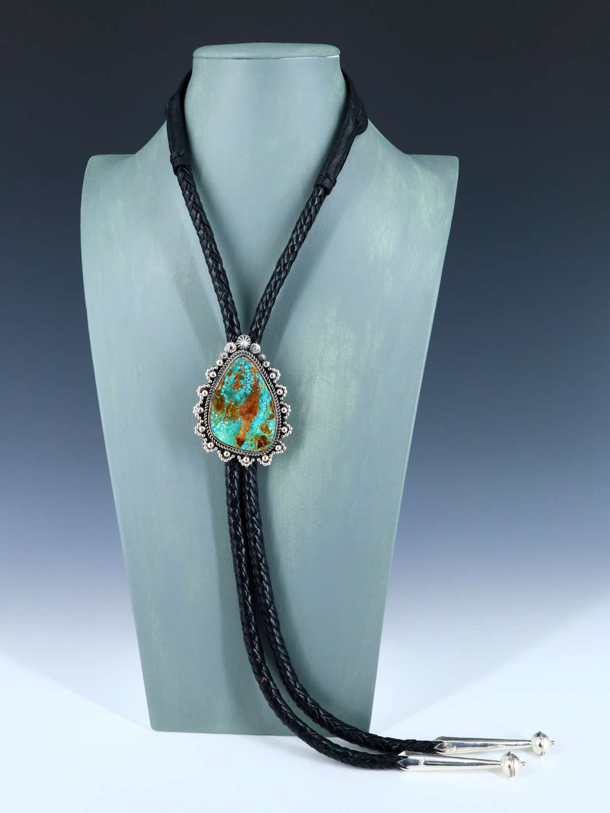 Native American Sterling Silver Pilot Mountain Turquoise Bolo Tie - PuebloDirect.com