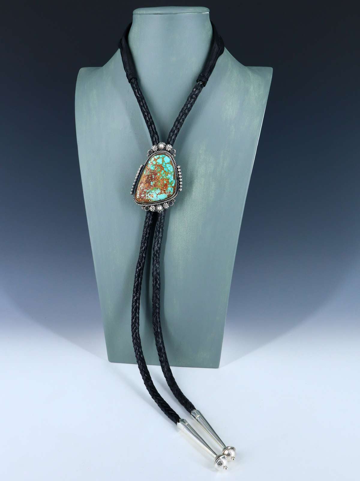 Native American Sterling Silver Pilot Mountain Turquoise Bolo Tie