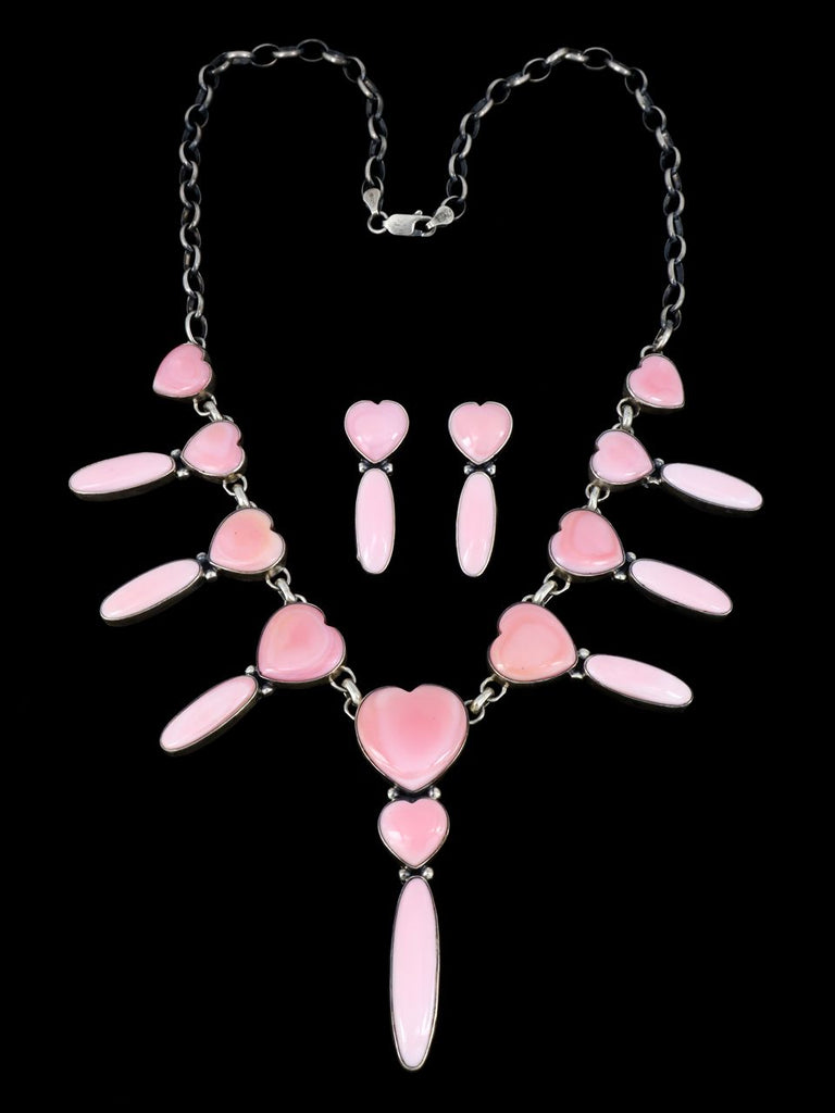 Sterling Silver Pink Conch Sculpted Heart Necklace and Earring Set - PuebloDirect.com