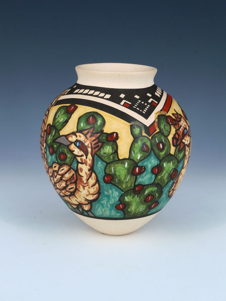 Mata Ortiz Hand Coiled Pottery Painted Roadrunner Vase - PuebloDirect.com