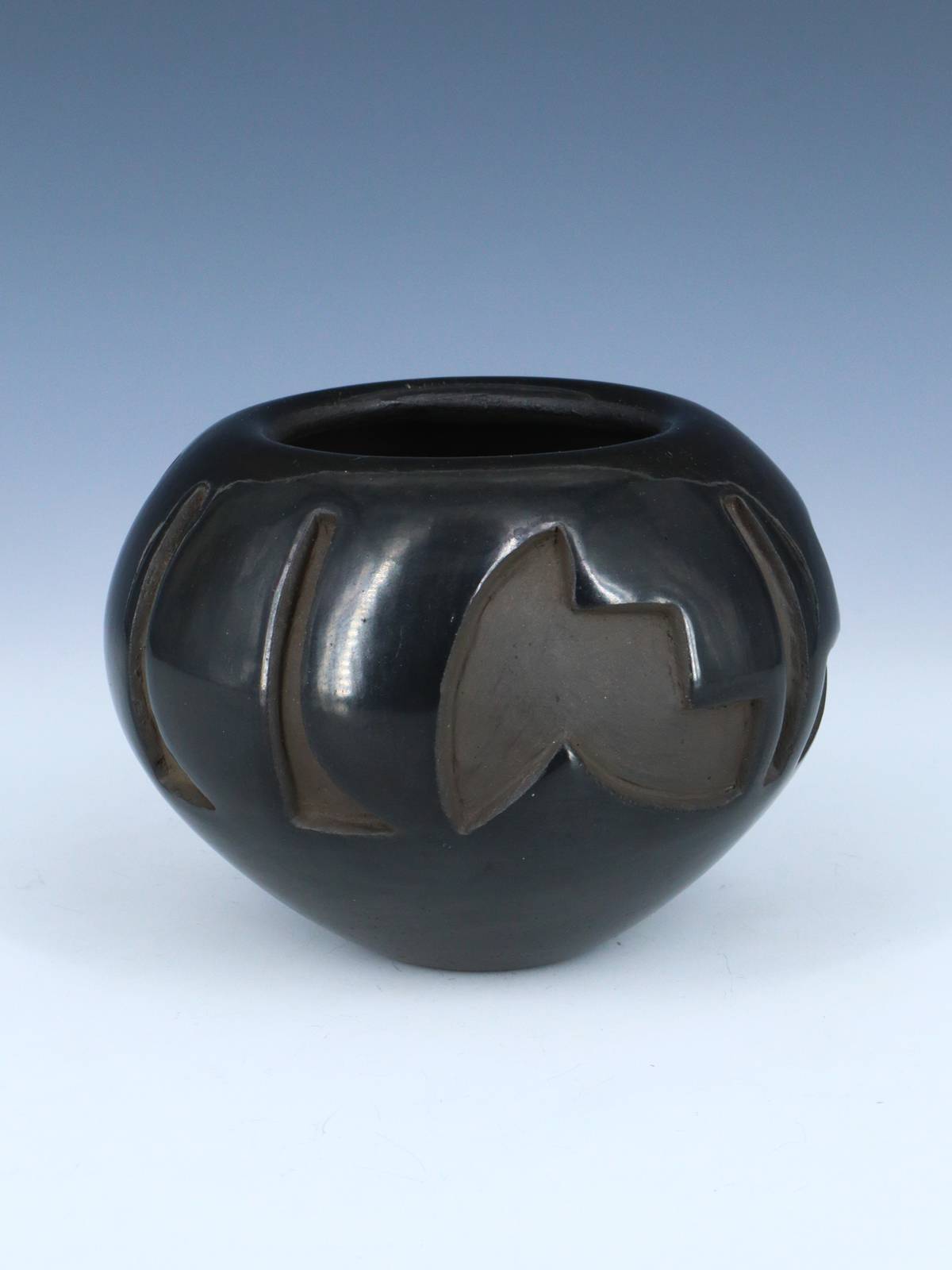 Estate Santa Clara Pueblo Hand Coiled Black Clay Pottery - PuebloDirect.com