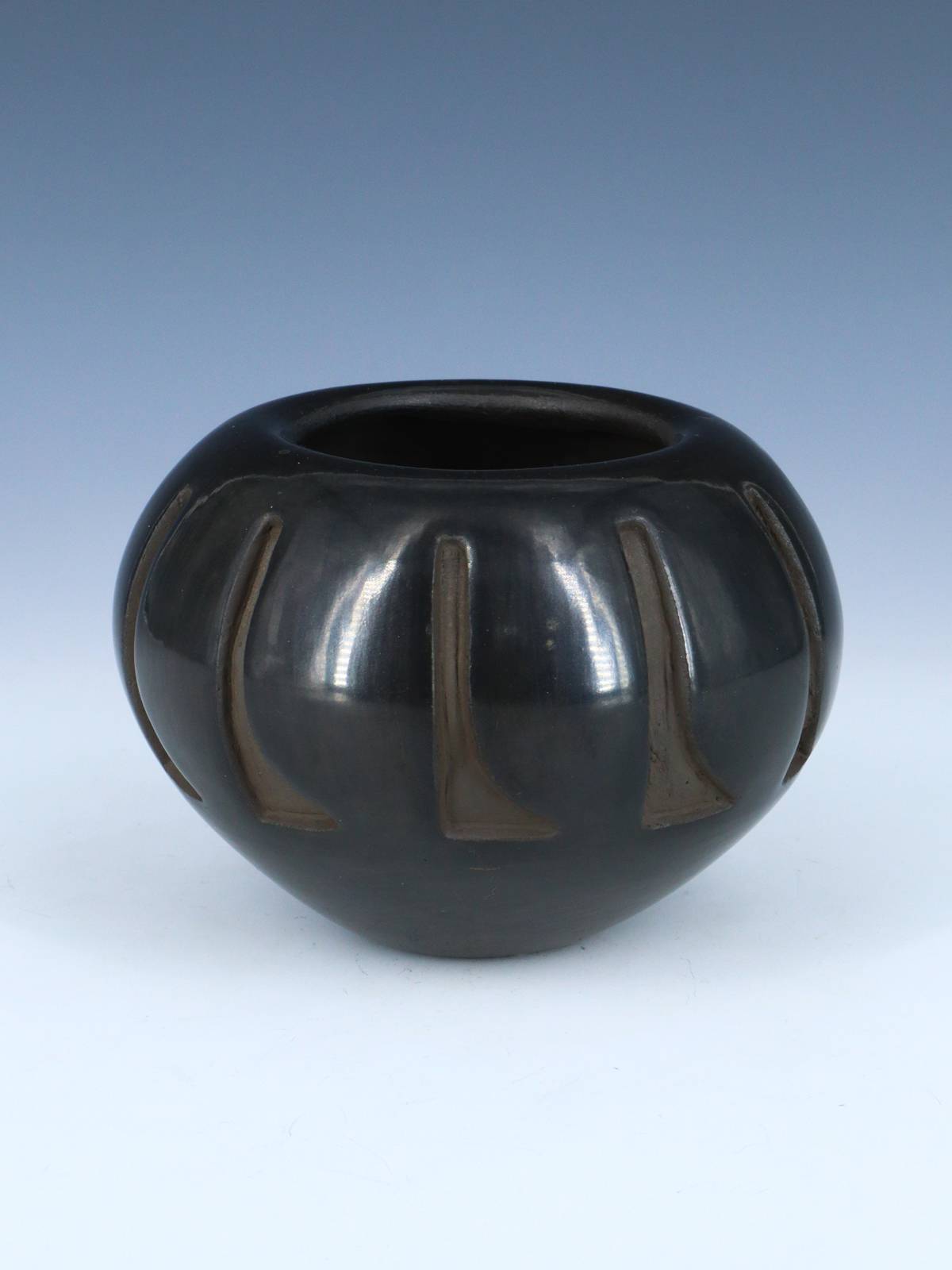 Estate Santa Clara Pueblo Hand Coiled Black Clay Pottery - PuebloDirect.com