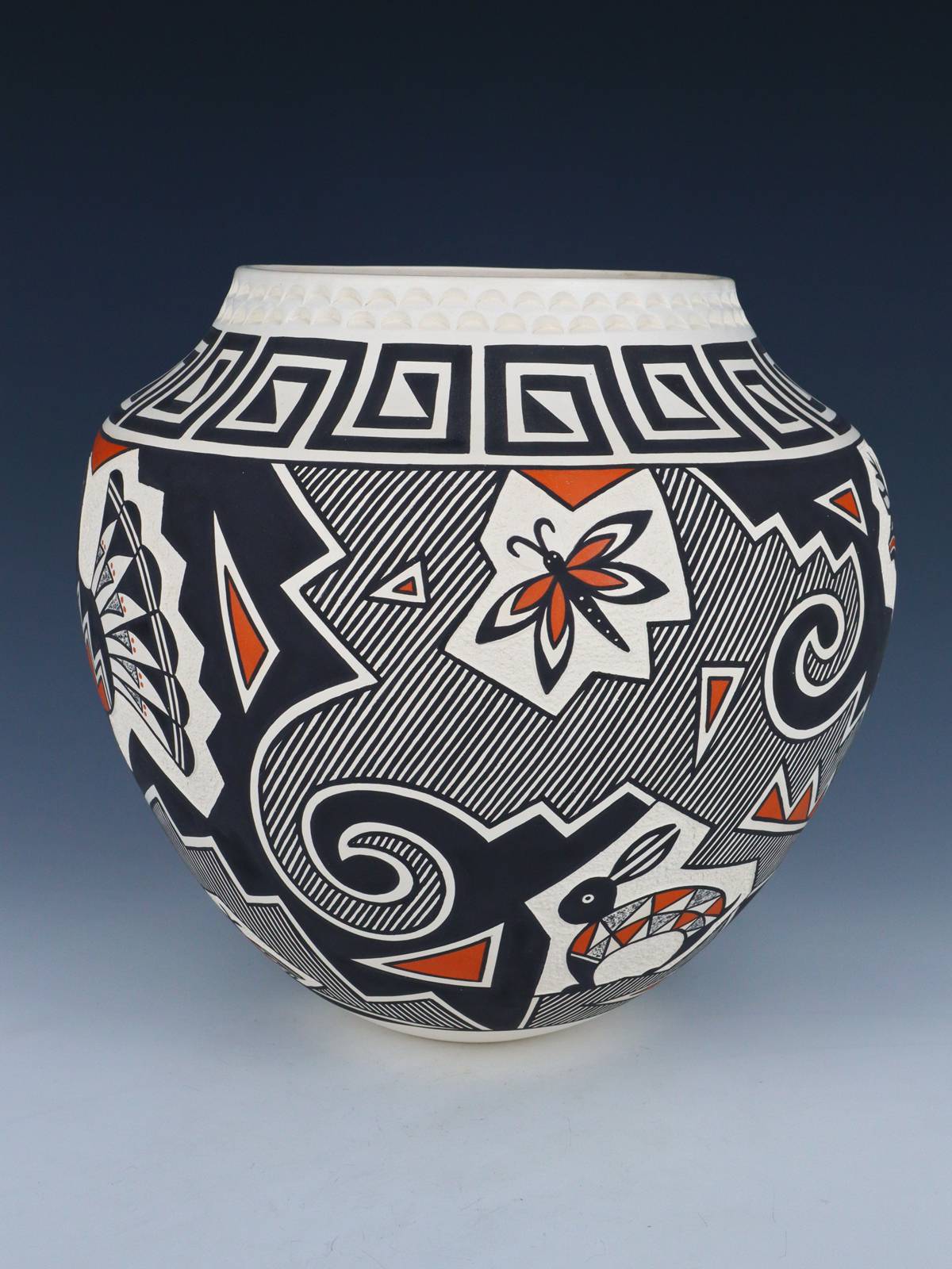 Geometric Acoma Pueblo Painted Deer Seed Pot - PuebloDirect.com