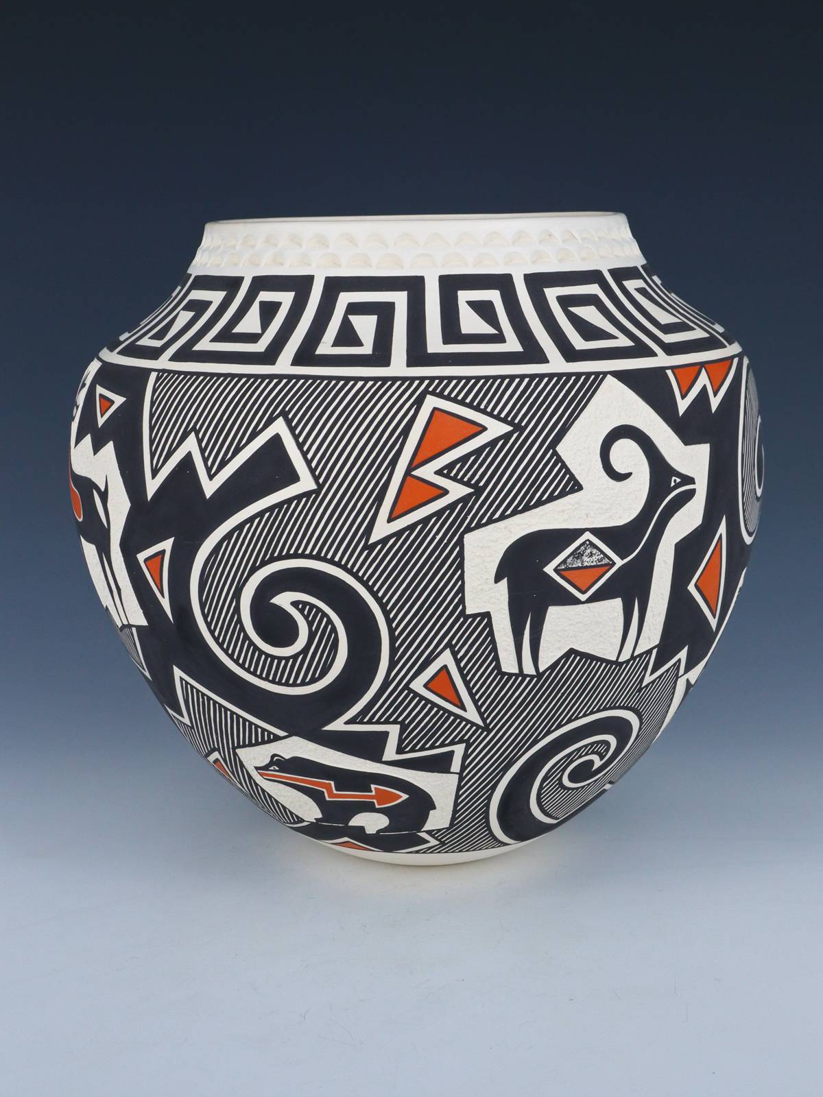 Geometric Acoma Pueblo Painted Deer Seed Pot - PuebloDirect.com