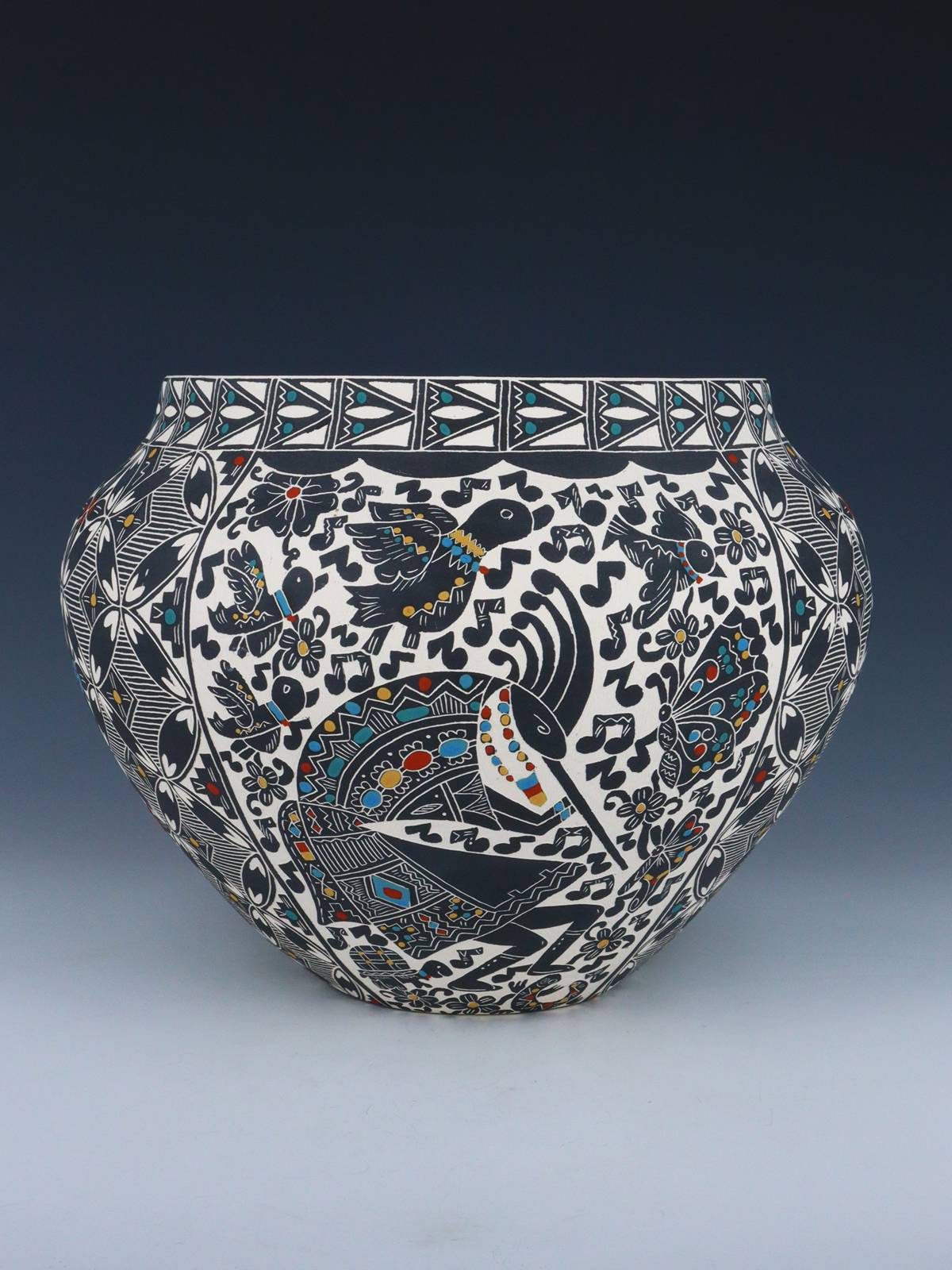 Santa Ana Etched Kokopelli Pottery Bowl - PuebloDirect.com