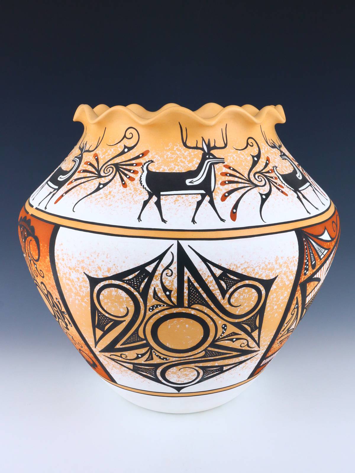 Zuni Pueblo Hand Coiled Heartline Elk Pottery - PuebloDirect.com