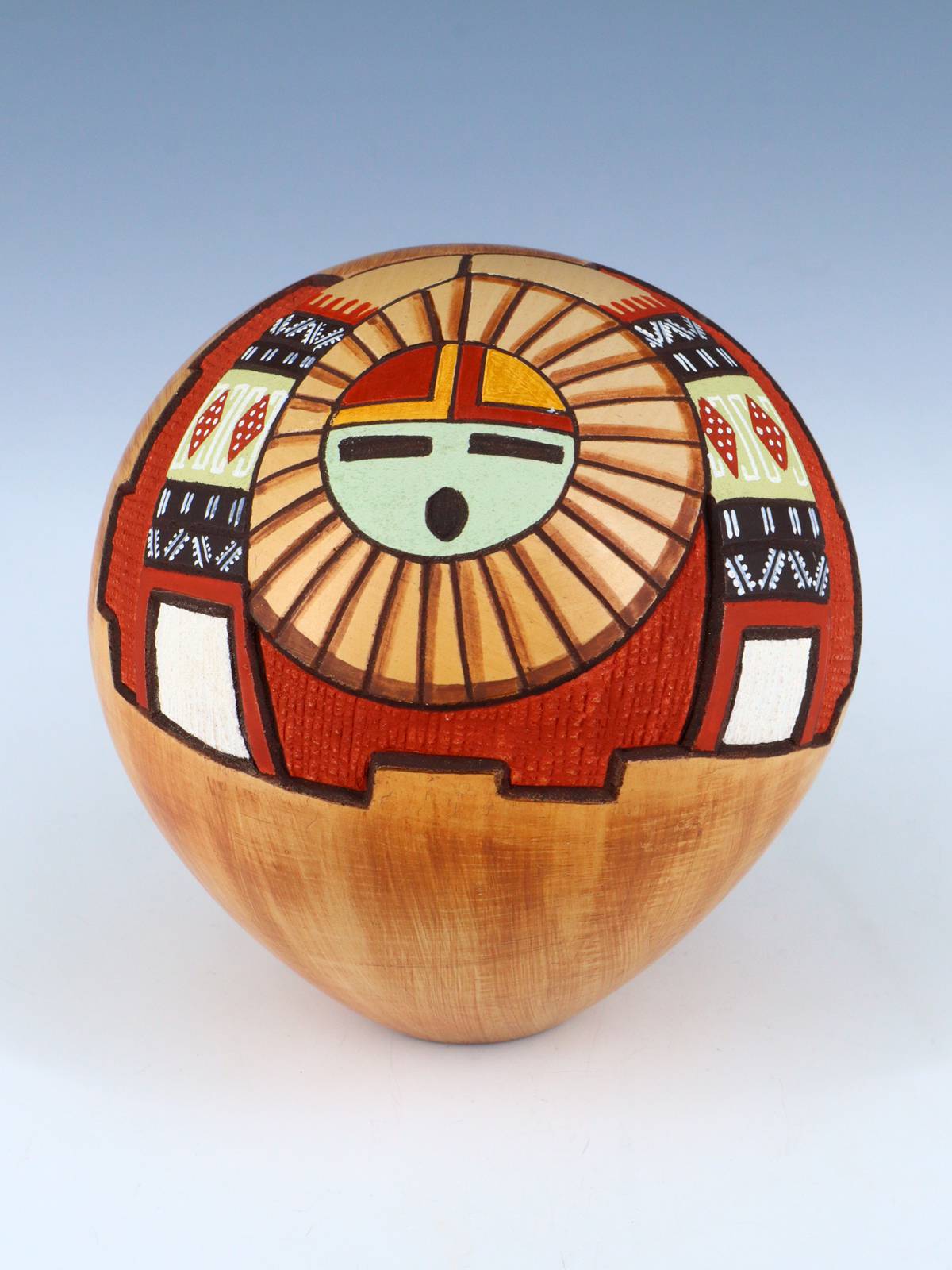 Hopi Hand Coiled Carved Sunface Pottery Seed Pot - PuebloDirect.com