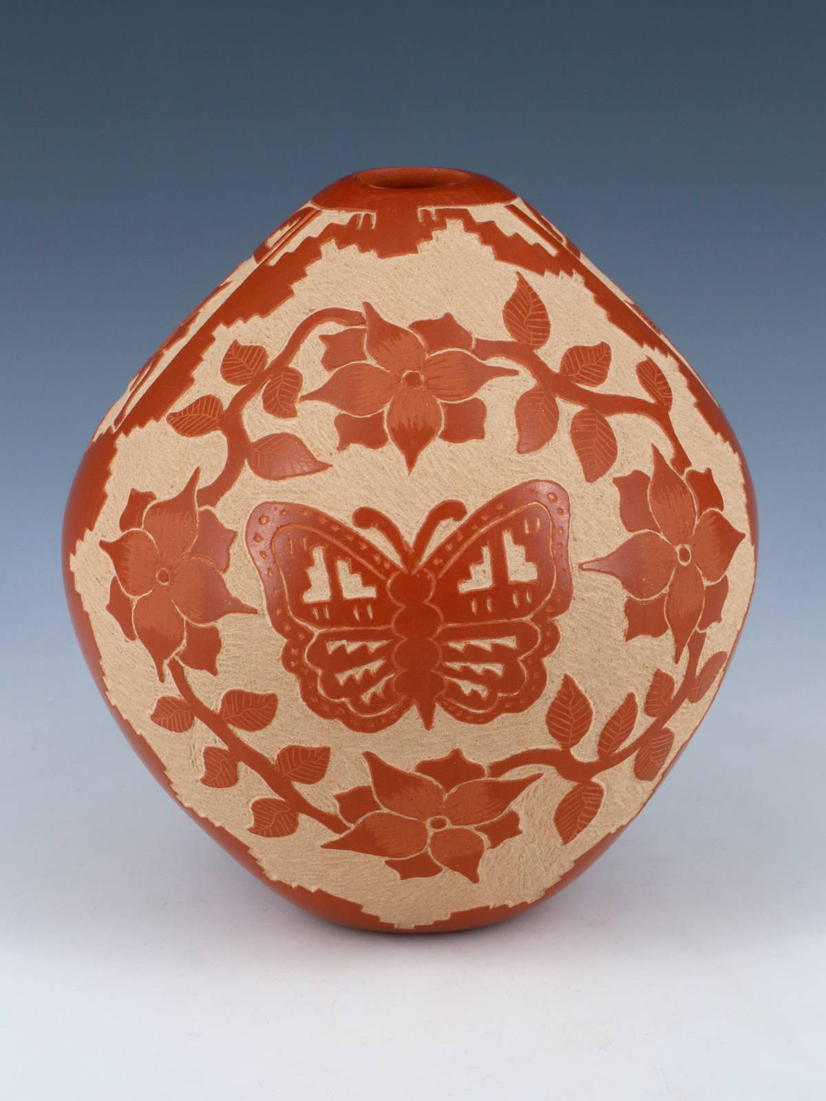 Etched Jemez Pueblo Pottery Butterfly Pot - PuebloDirect.com