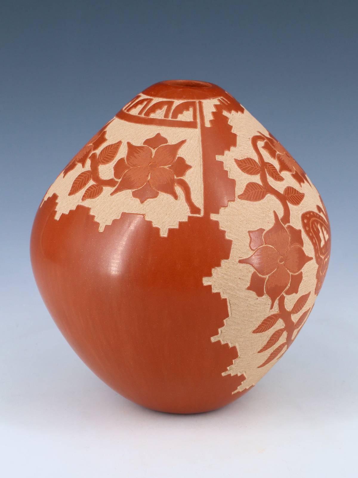 Etched Jemez Pueblo Pottery Butterfly Pot - PuebloDirect.com