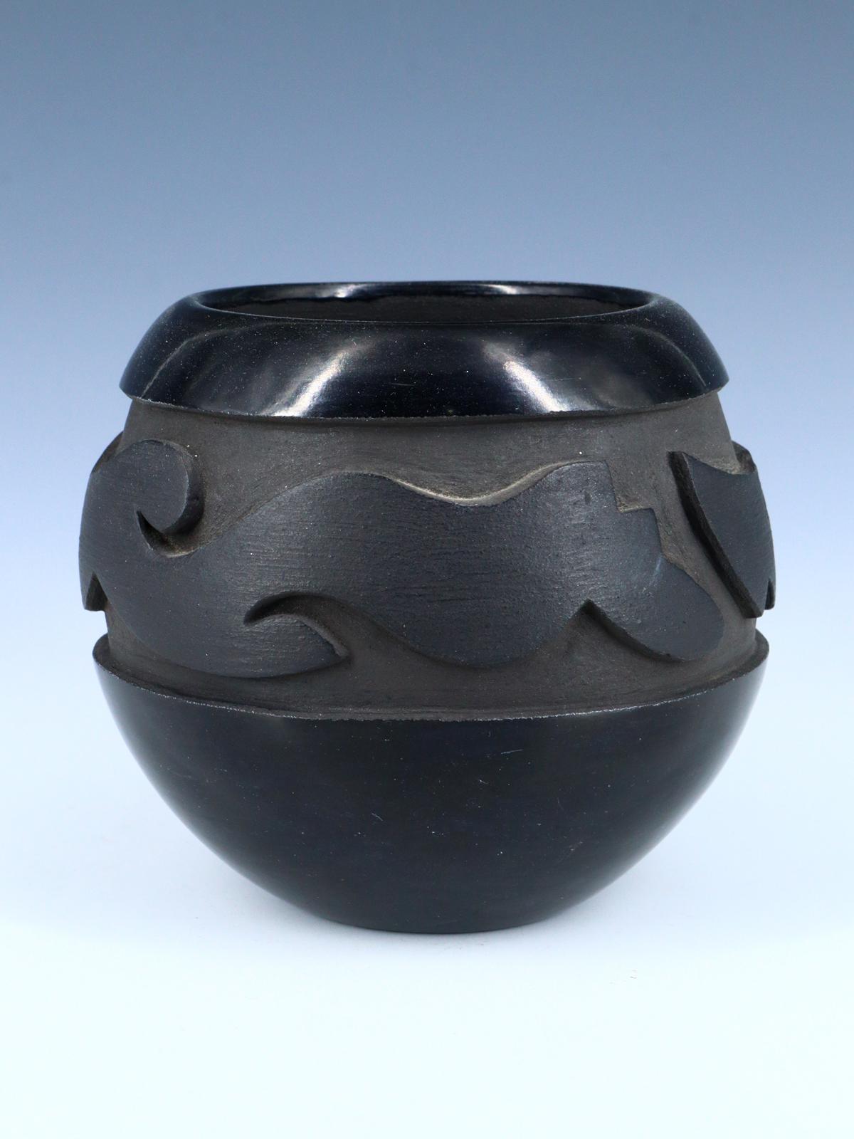 Santa Clara Pueblo Hand Coiled Black Pottery Bowl