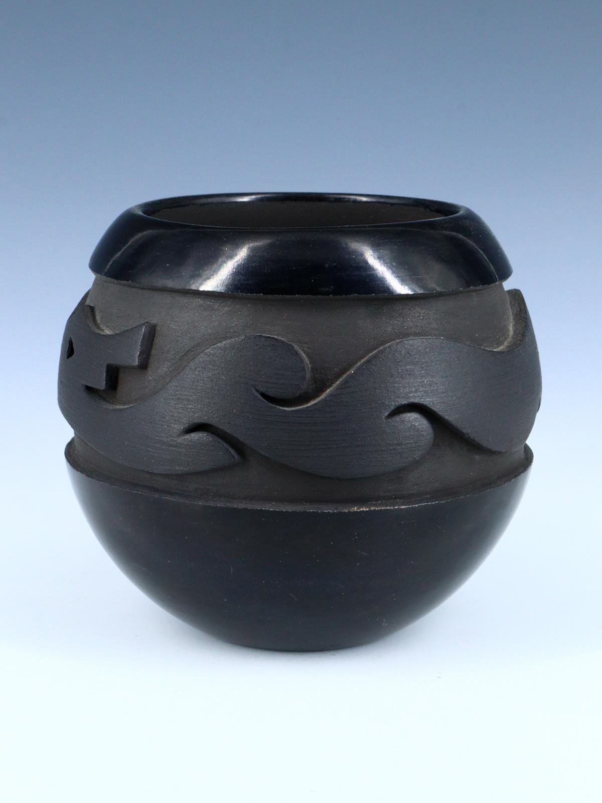 Santa Clara Pueblo Hand Coiled Black Pottery Bowl