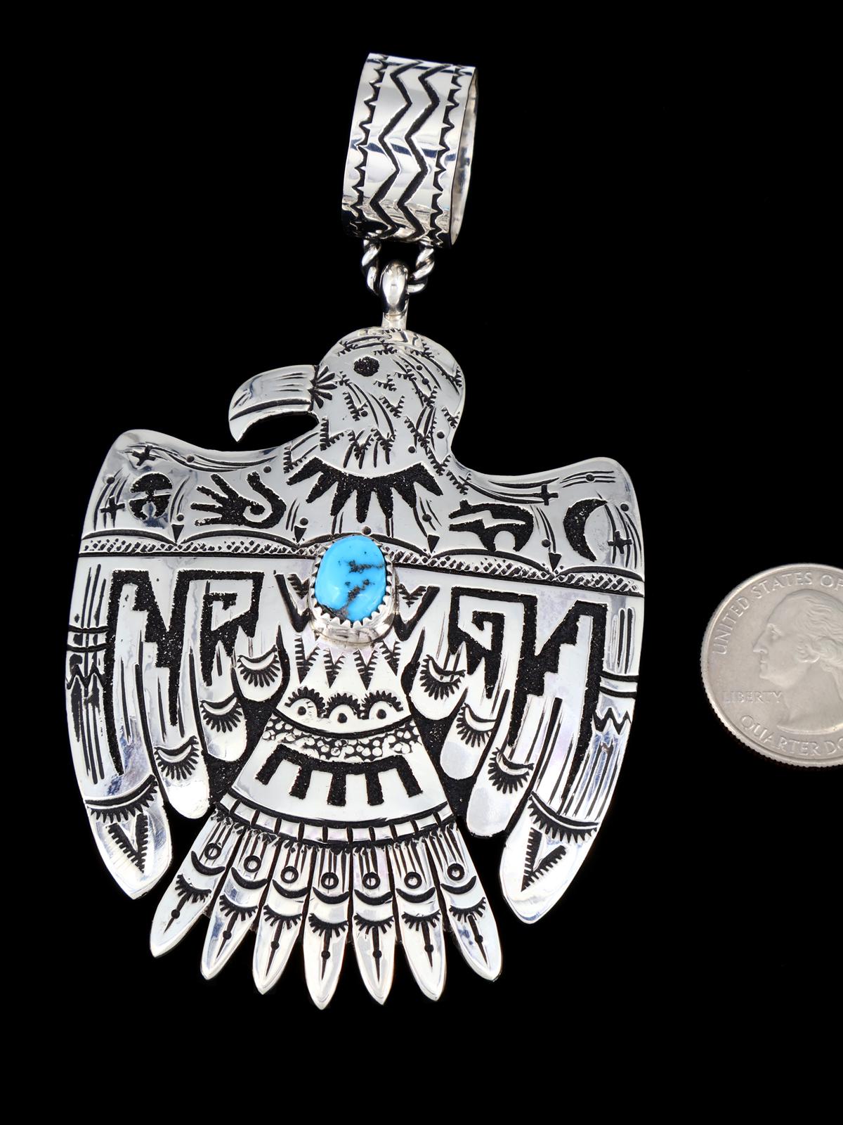 Native American Sterling Silver Turquoise Eagle Pendant - PuebloDirect.com